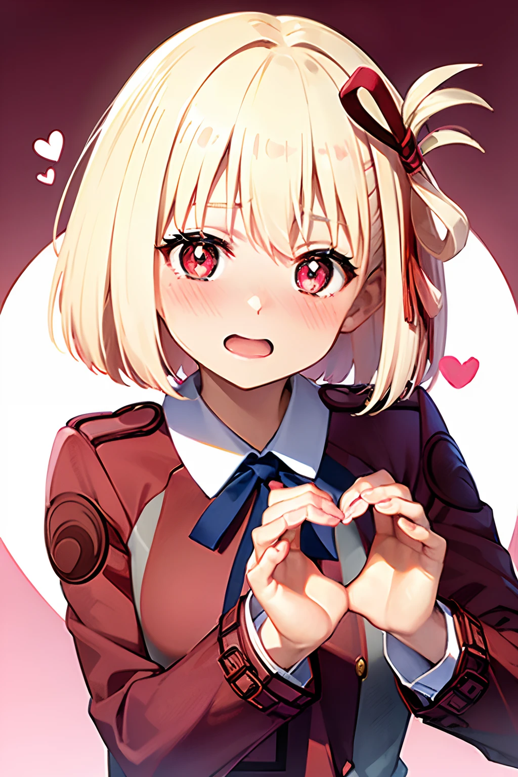 ((Jean)), (blushed face:1.4), (Heart-shaped pupil:1.4), (perspired:1.5), Opening Mouth、red school uniform