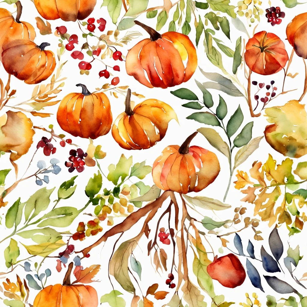 Artistic Image Types: Watercolor Painting, Orange Vine Pumpkin, Autumn Art Style, Autumn Art Inspiration