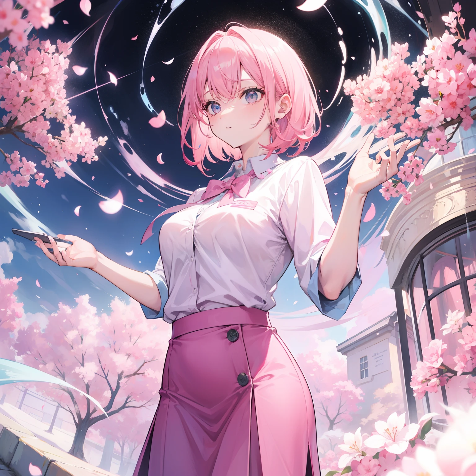 lightpink hair,Crystal clear teacher uniform,Beautiful Female Teacher,freshen,Relaxed,fresco,Feeling of clarity