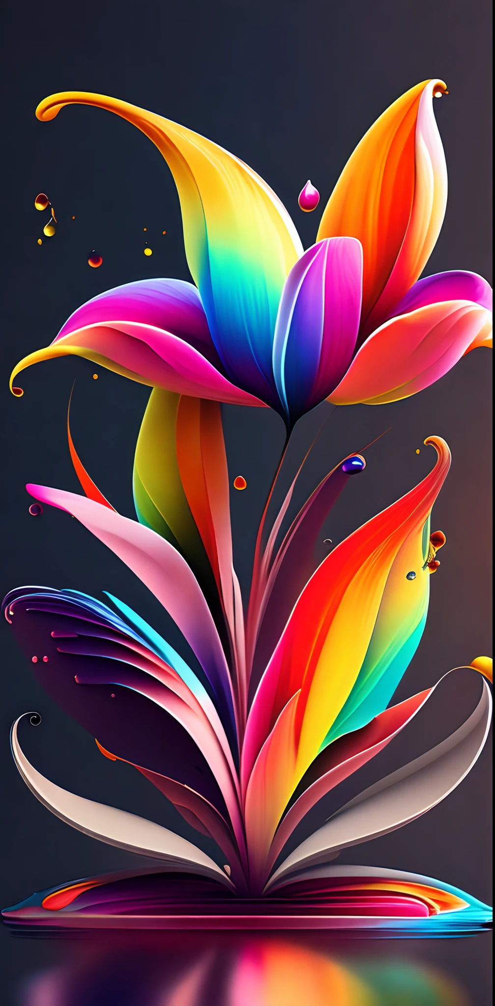 abstract rainbow lily flower,  wallpaper, flat design style, splash water, colorful, intricate