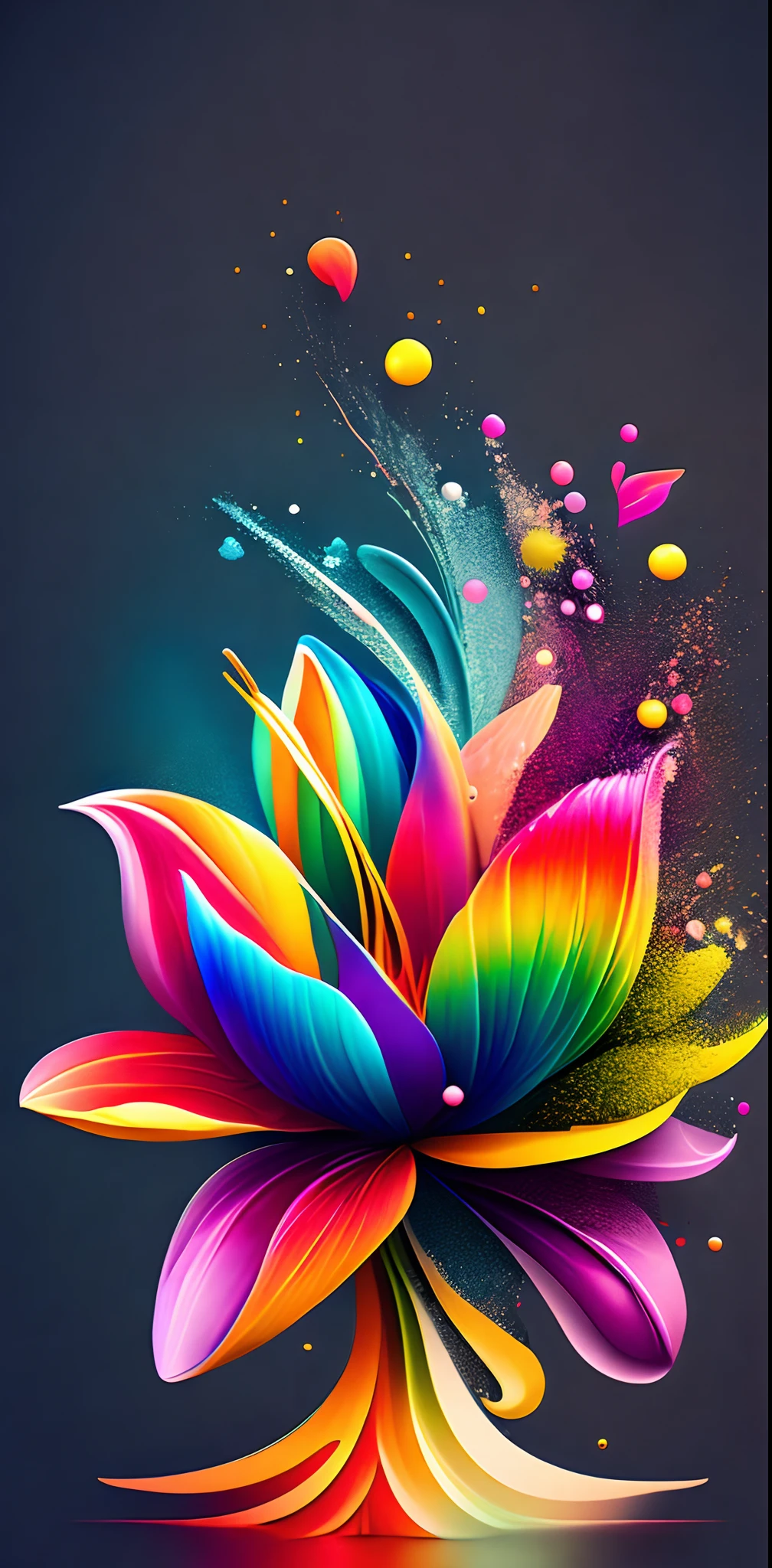 abstract rainbow lily flower,  wallpaper, flat design style, splash water, colorful, intricate