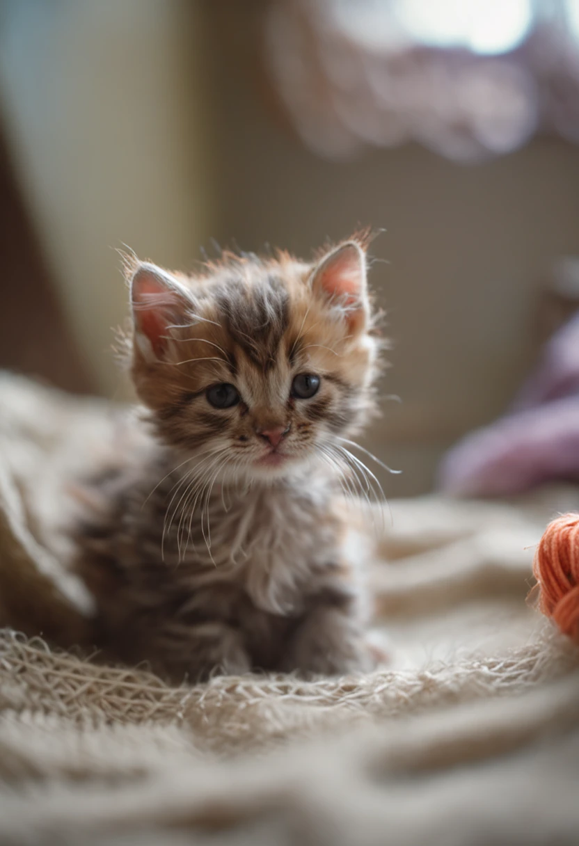 kitten wrapped in woolen threads