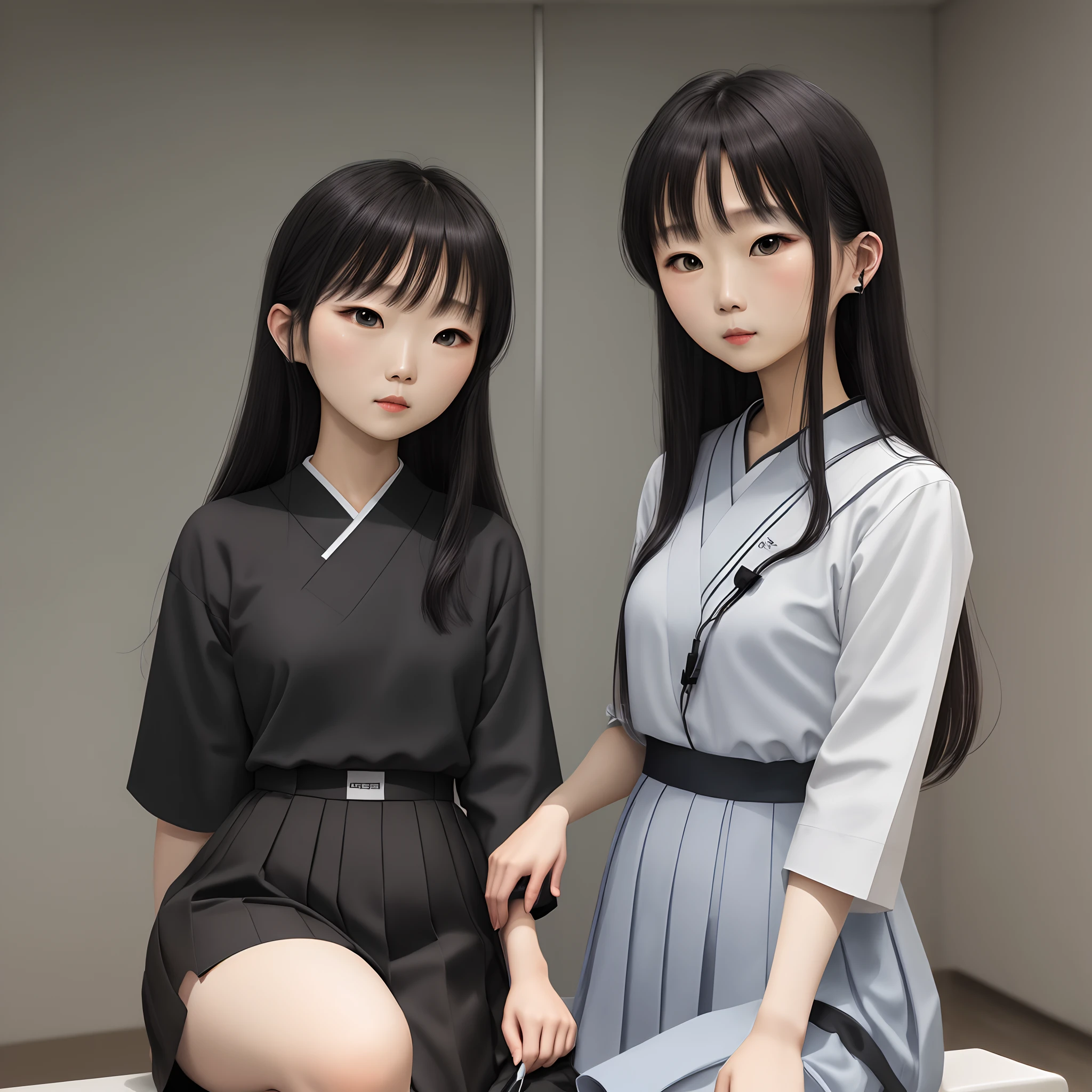 Black long straight,Add black wire,校服