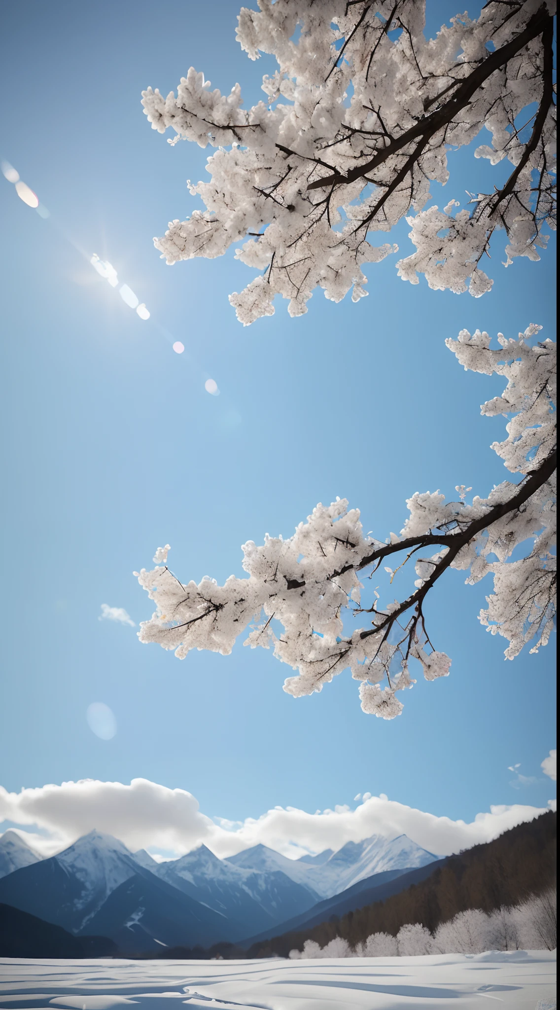 tmasterpiece,Best quality at best,high qulity,非常详细的 CG 统一 8k 壁纸,stillness,Cold climate,Peaceful beauty,snow mountains,Yuki,lakes,Winters,tree branch,Bokeh,Depth field, hdr, full bloom, color difference, Photorealistic, Extremely detailed, Popular on artstation, Popular on CGsociety, complex, High detail, Dramatic, halfway art