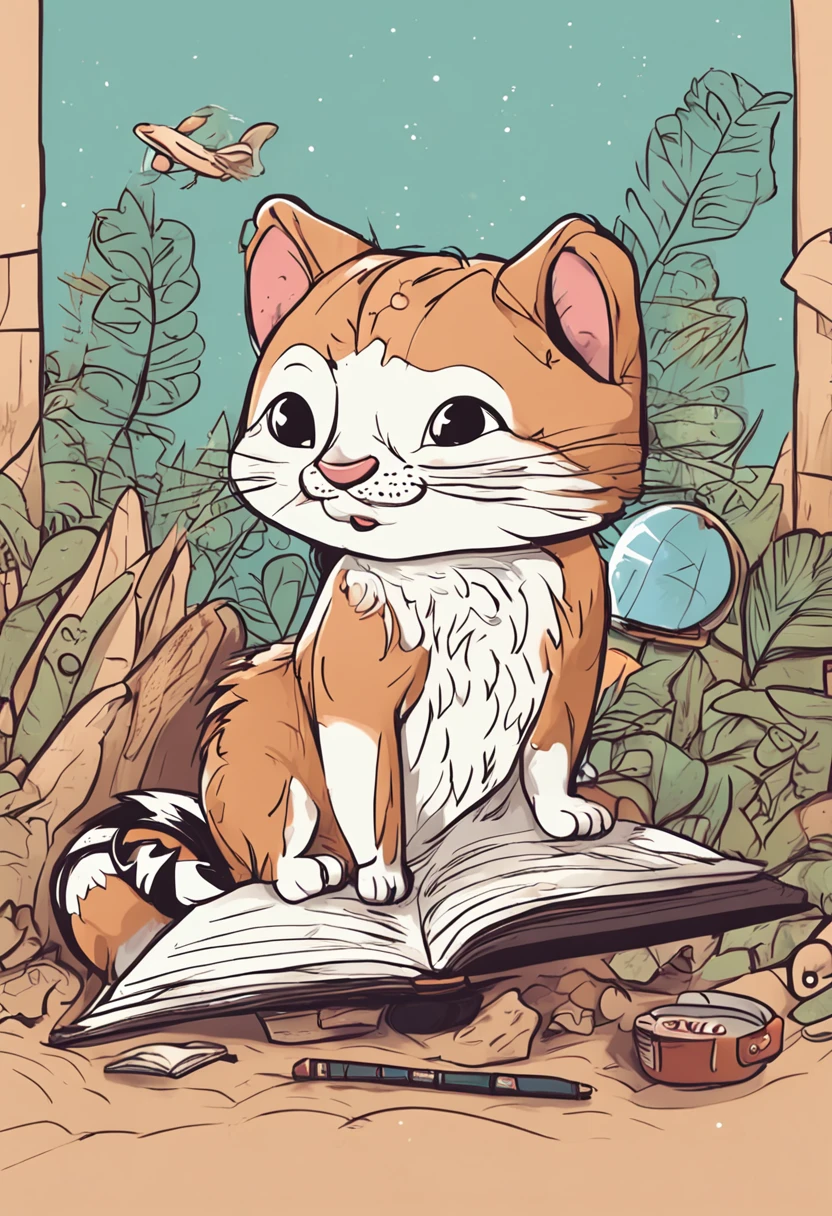desenho de gatinho, personagem livro infantil, explorando quintal