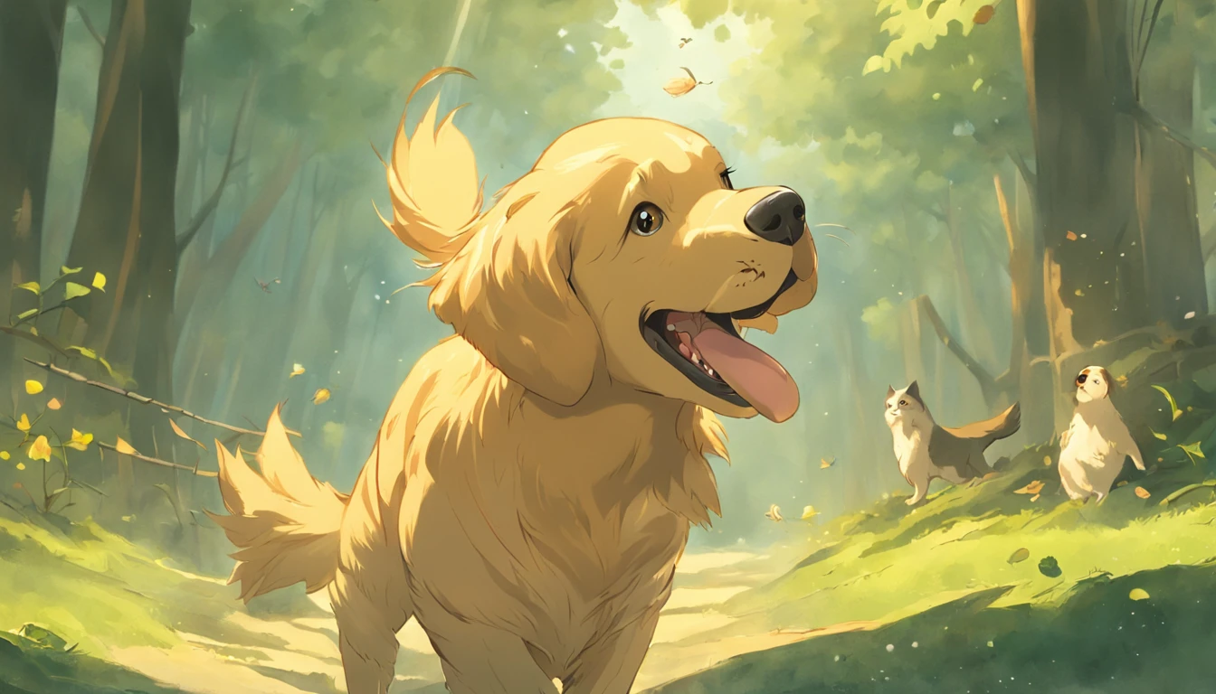 Golden Retriever along with her friendly owl in search of the tennis ball, desenho, livro infantil