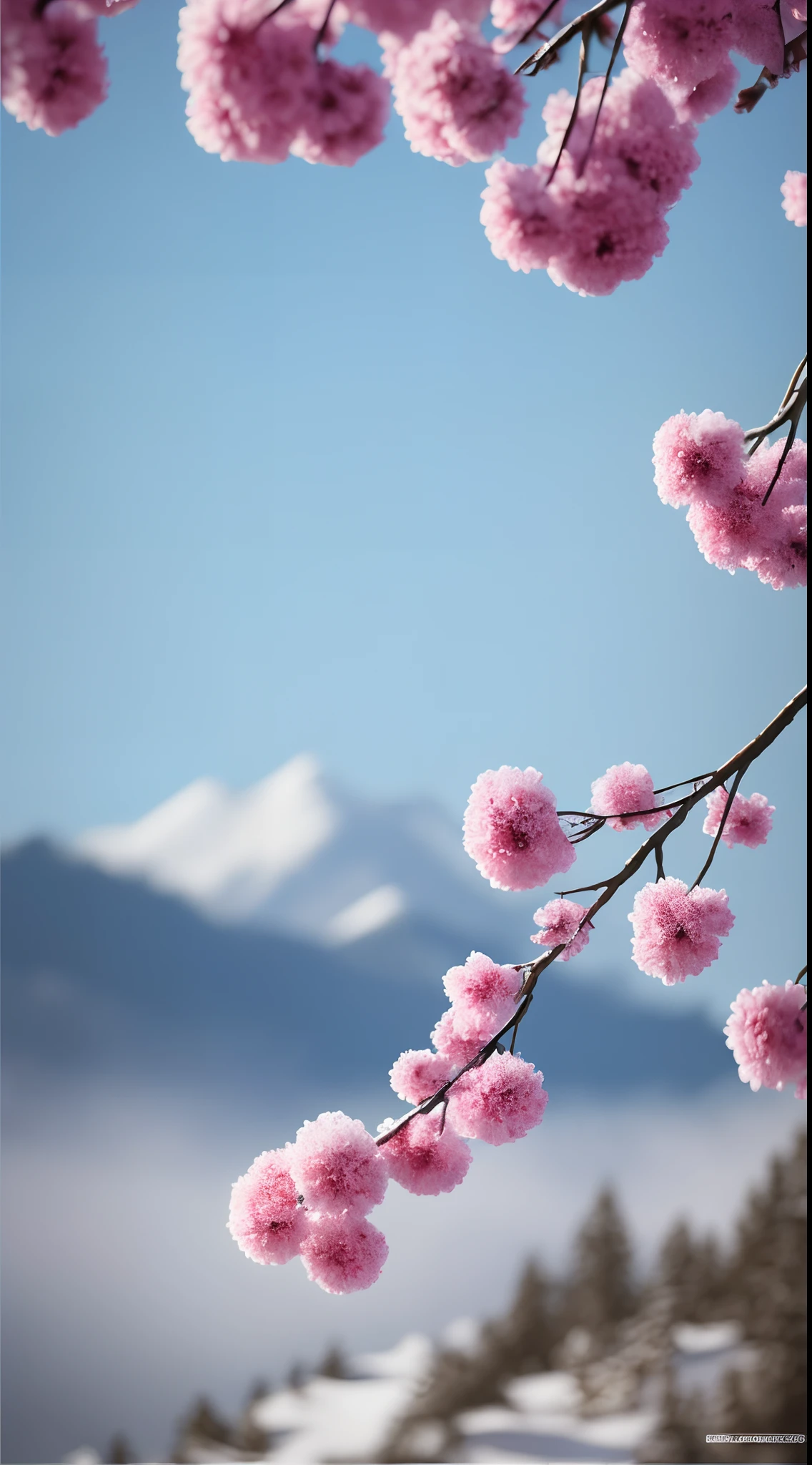 tmasterpiece，Best quality at best，high qulity，非常详细的 CG 统一 8k 壁纸，stillness，Cold climate，Peaceful beauty，snow mountains，Yuki，lakes，Winters，tree branch，Bokeh，Depth field, hdr, full bloom, color difference, Photorealistic, Extremely detailed, Popular on artstation, Popular on CGsociety, complex, High detail, Dramatic, halfway art