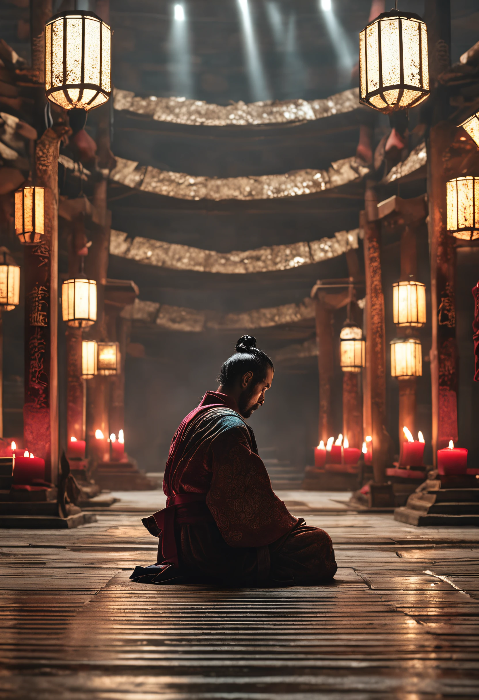 samurai homem meditando em um quarto escuro a luz de velas, as velas iluminando o ambiente (obra-prima) (8k high resolution) (melhor qualidade) (Ultra Definition) (Ultra realista)(Foto RAW) (Foto realista) (bright illumination)