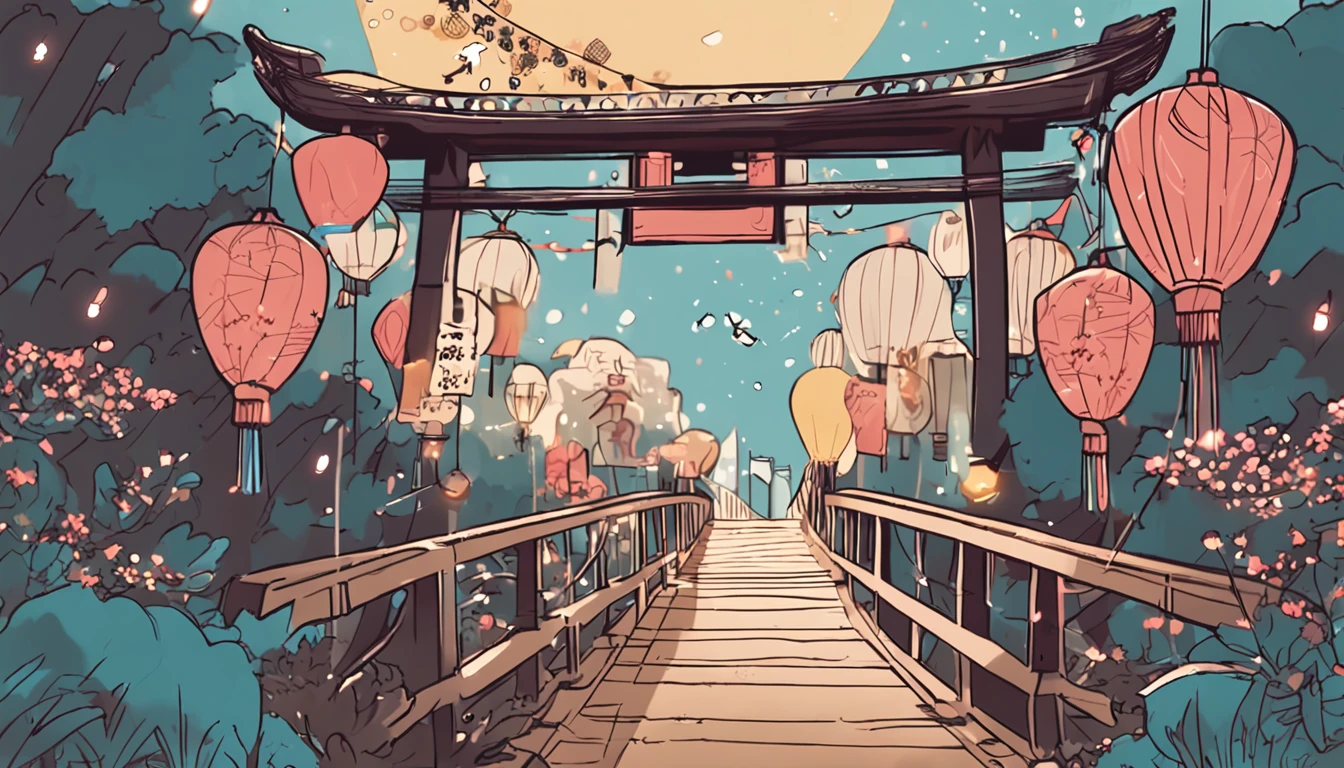 The theme is to celebrate the Tanabata Festival，There is a bridge made of magpies, there is a starry sky, and there are two figures --auto --s2