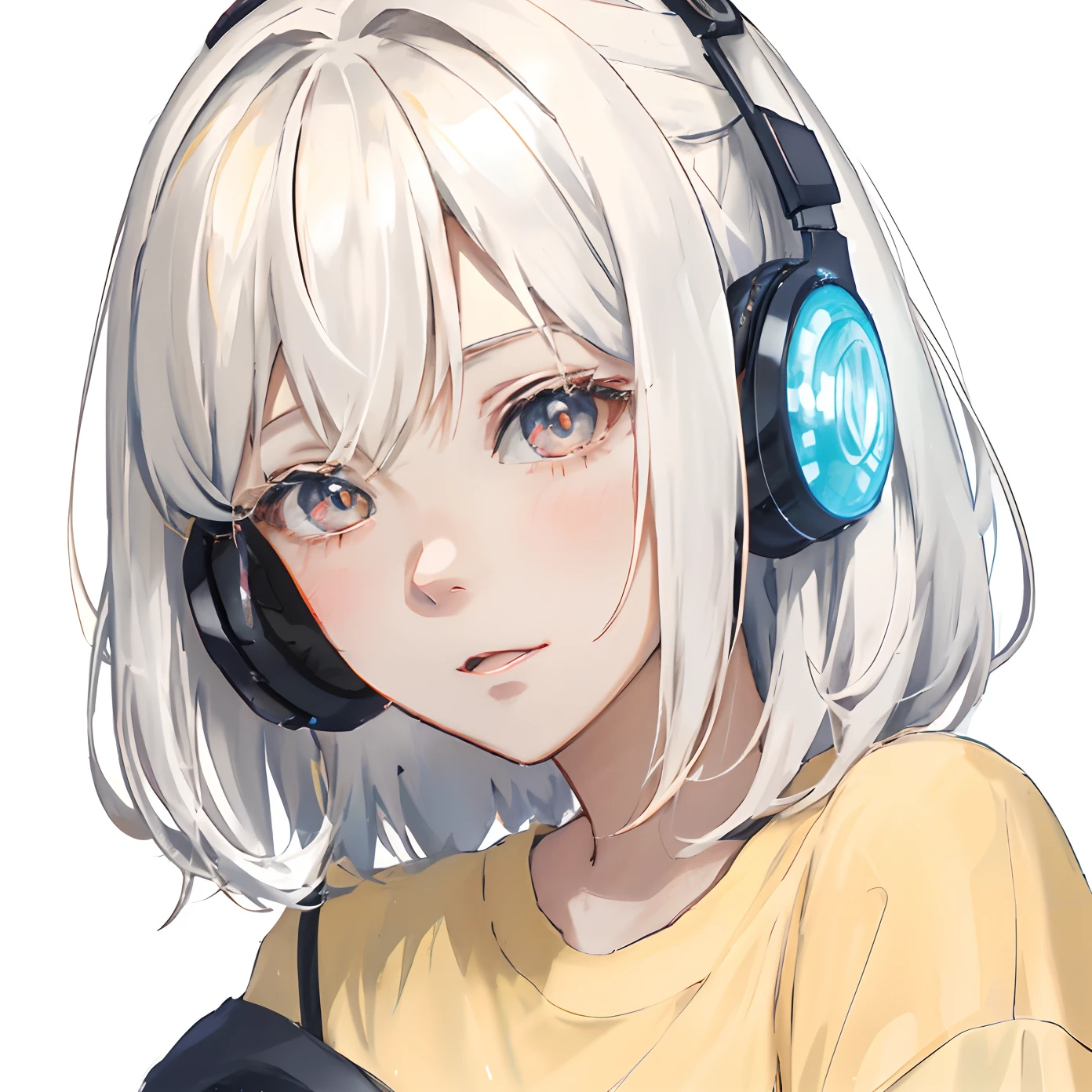 Anime girl with headphones and yellow shirt, Digital anime illustration, style of anime4 K, Anime style portrait, a beautiful anime portrait, detailed portrait of an anime girl, portrait anime girl, Guviz-style artwork, Anime style. 8K, Girly milk tea hair, Portrait of an anime girl, Stunning anime face portrait, Cute anime girl portrait, Digital anime art