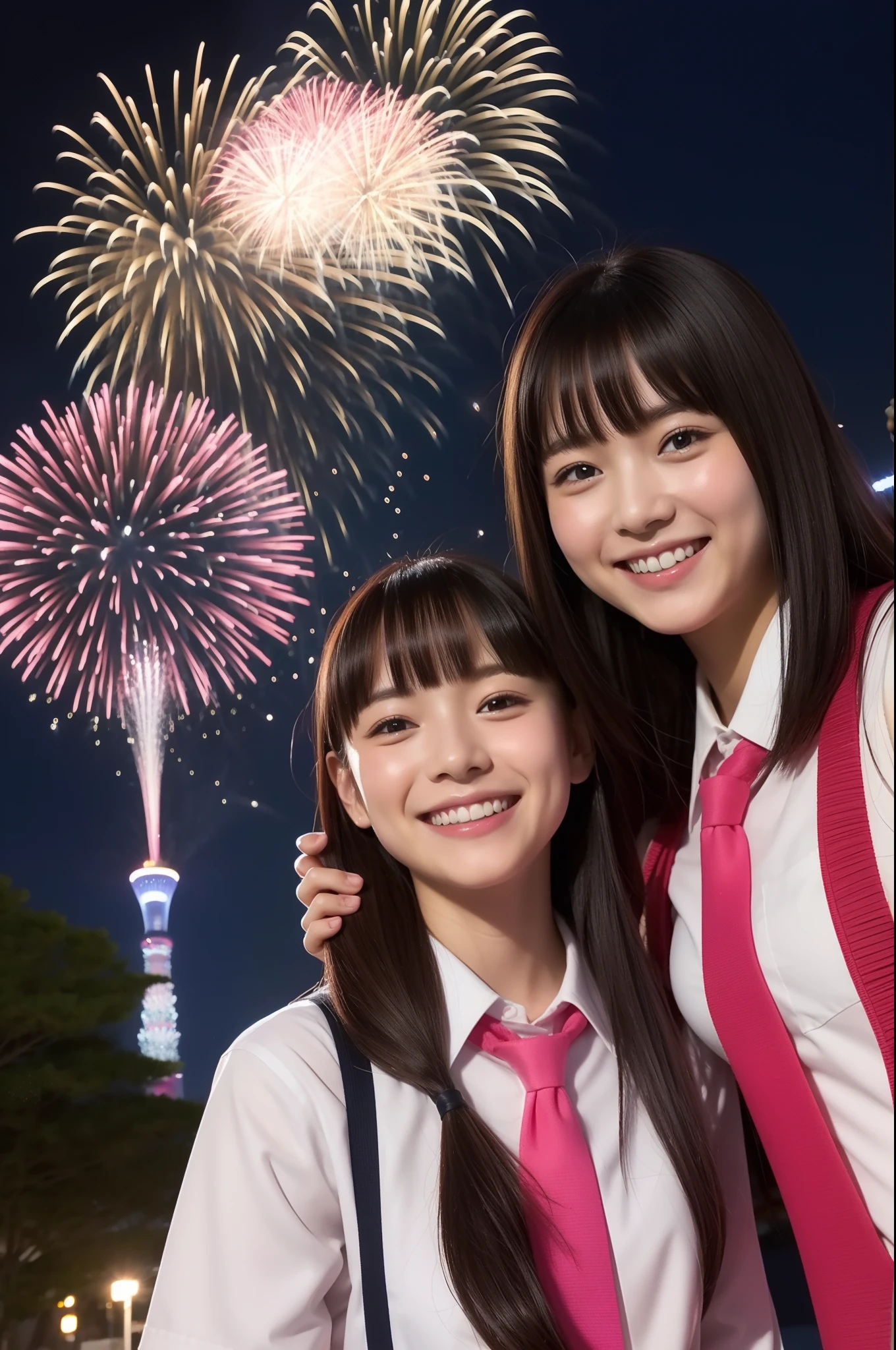 A smile、hi-school girl、校服、While doing fireworks、mare、Tokyo Skytree、cherry trees