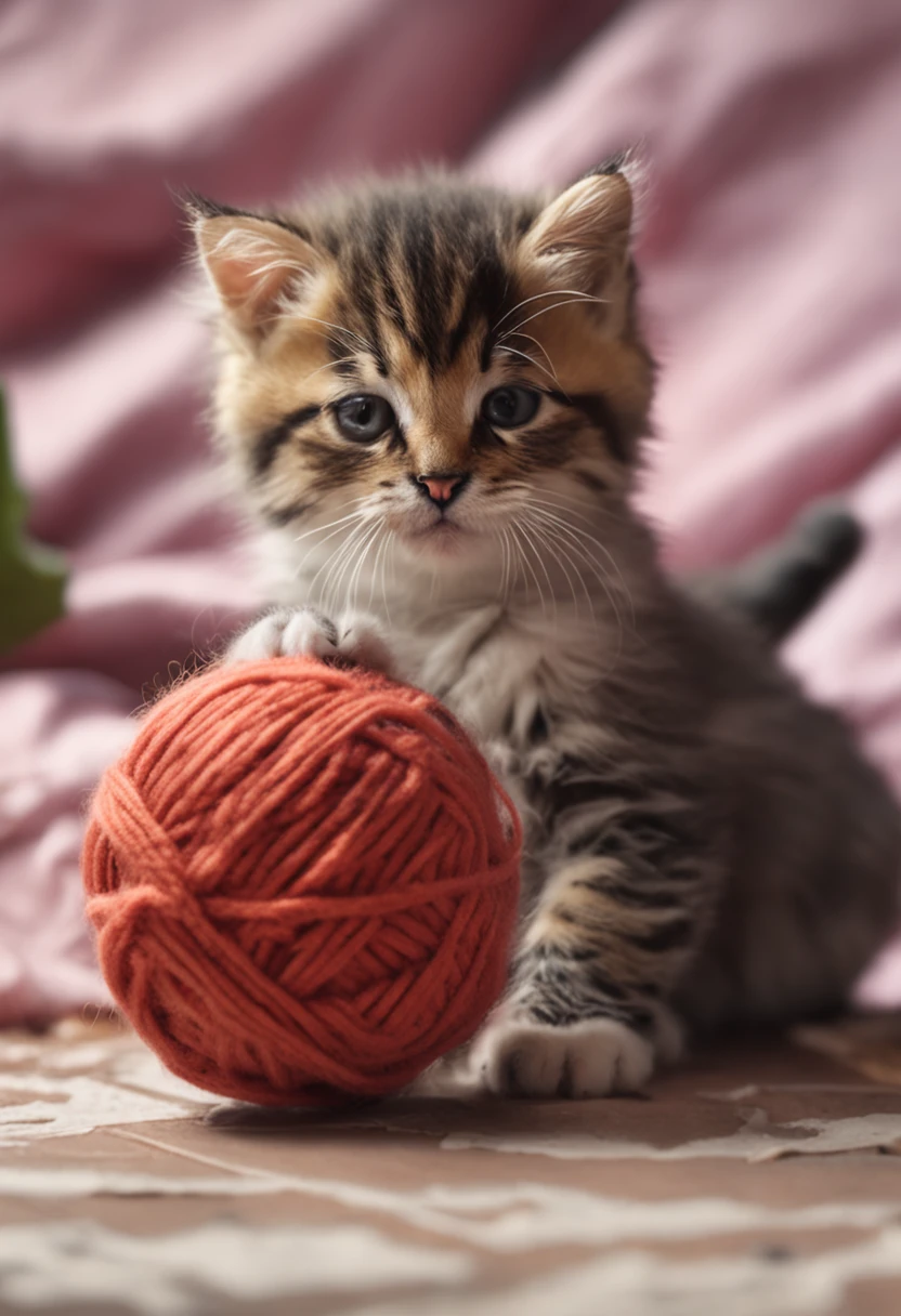 desenho de gatinho fofo, Playing with wool ball