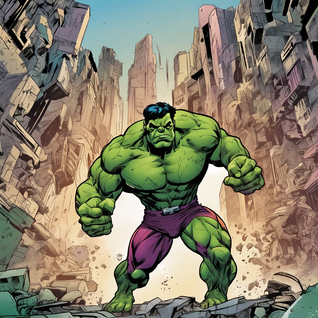 "Create an image of the Hulk standing, with two arms and two legs, desenhado no estilo de Sal Buscema.