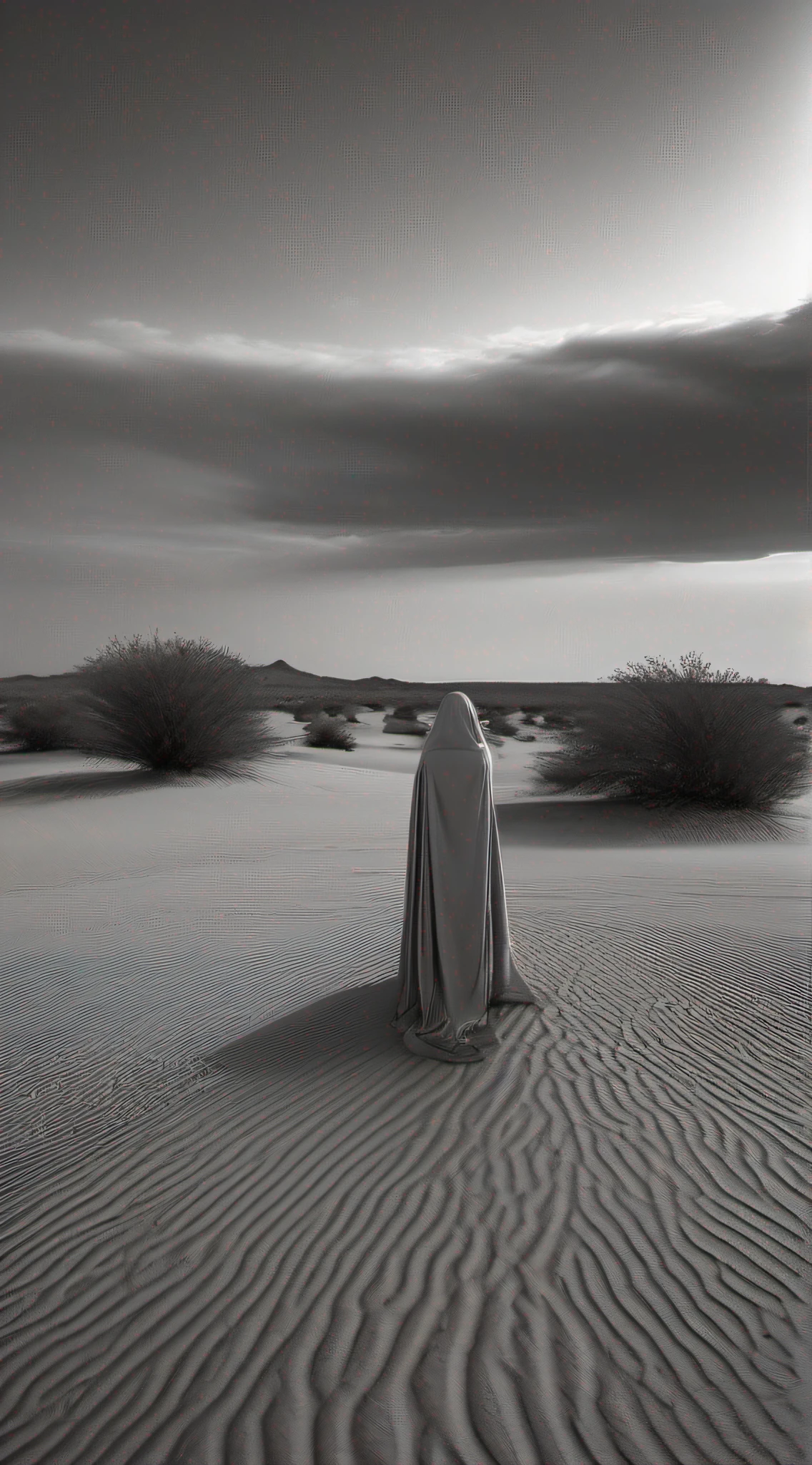 Real Photographics,Hyper-realistic,Ultra-wide viewing angle,Vast desert,oases,super-fine,Detailed pubic hair,Black and white,Faraway view,A villain