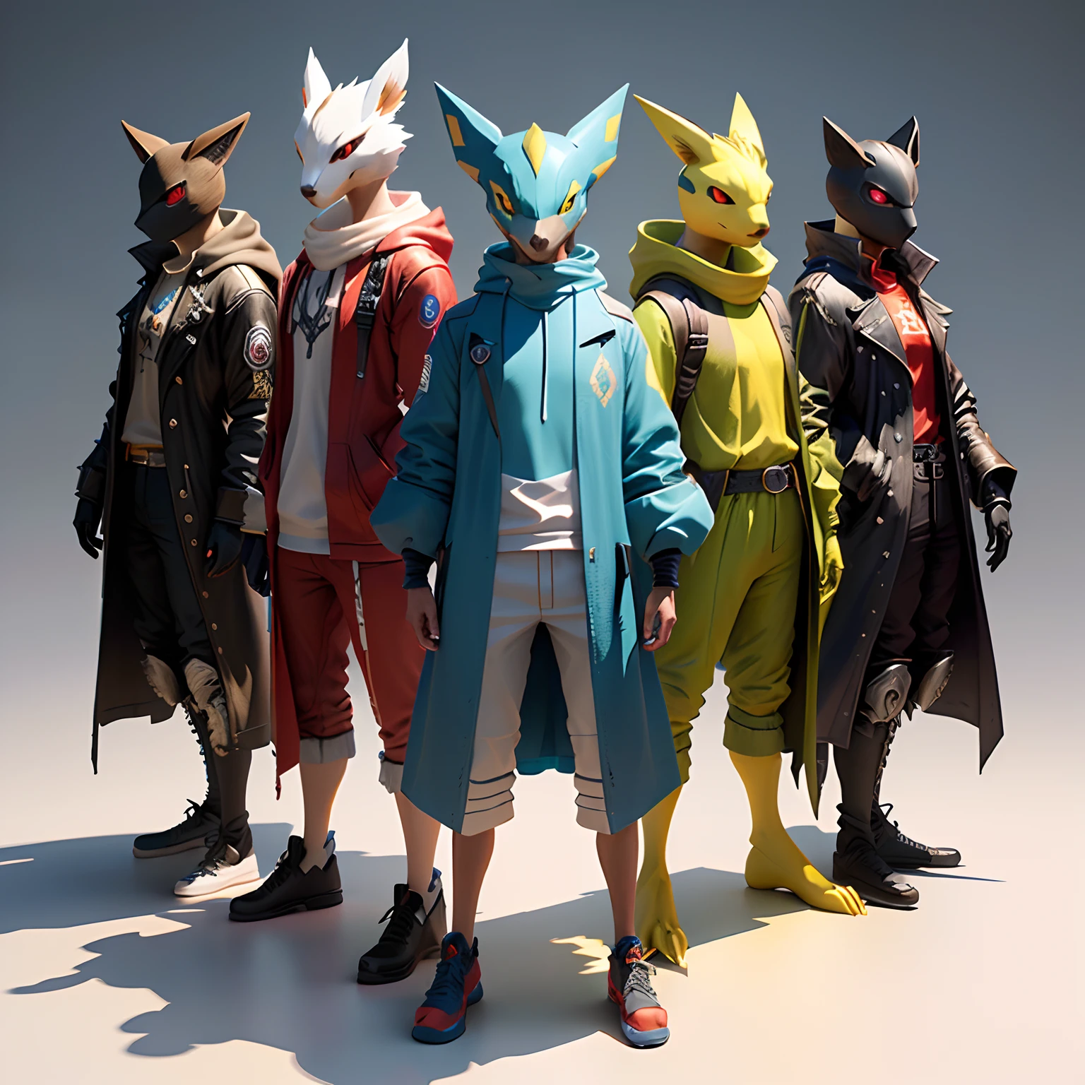 Hyper-realistic 3D rendering of a group of colorful Pokémon, each with its own unique color and design, by artist Tomasz Jedruszek, (8k), concept art, digitally painted