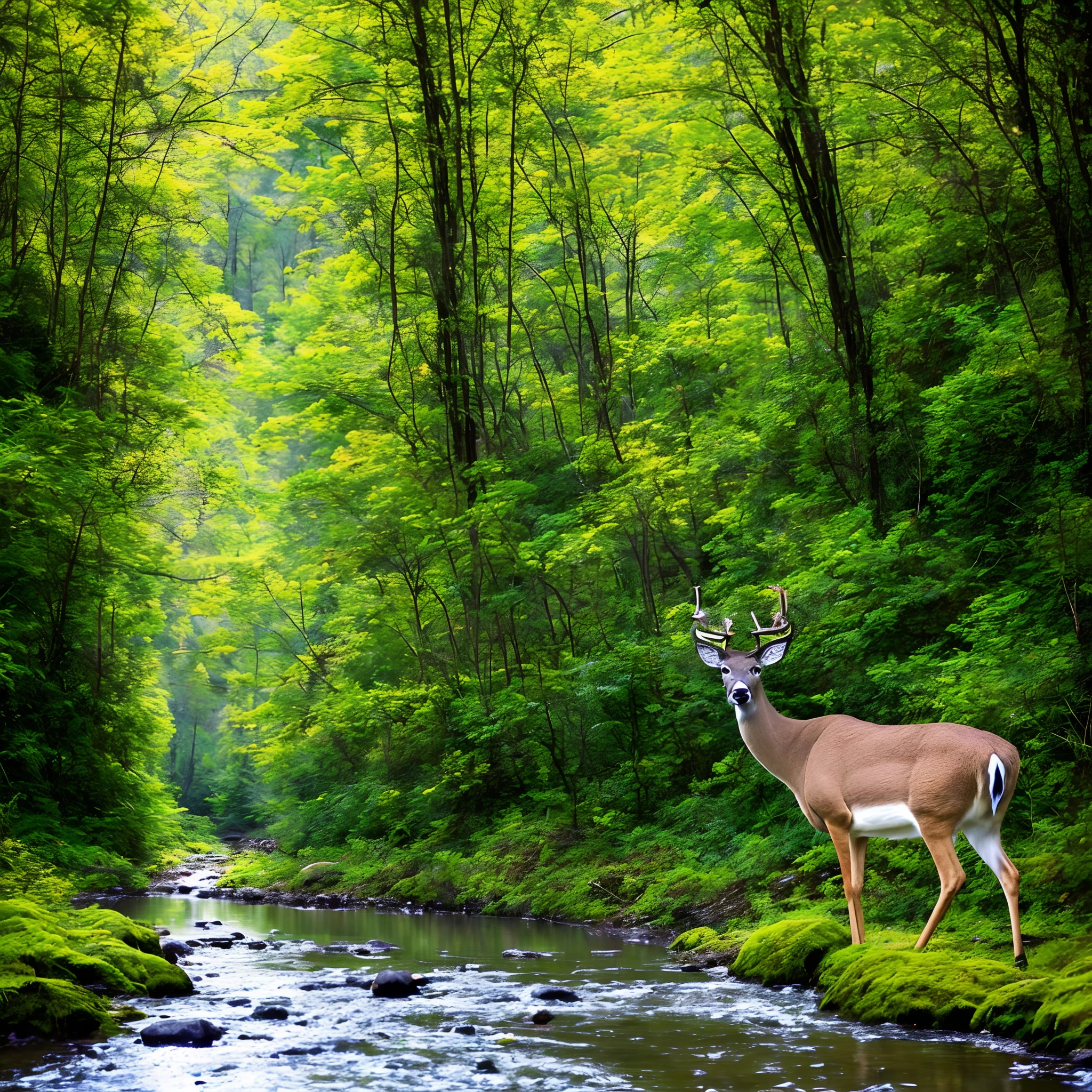 Big forest and creek deer beauty