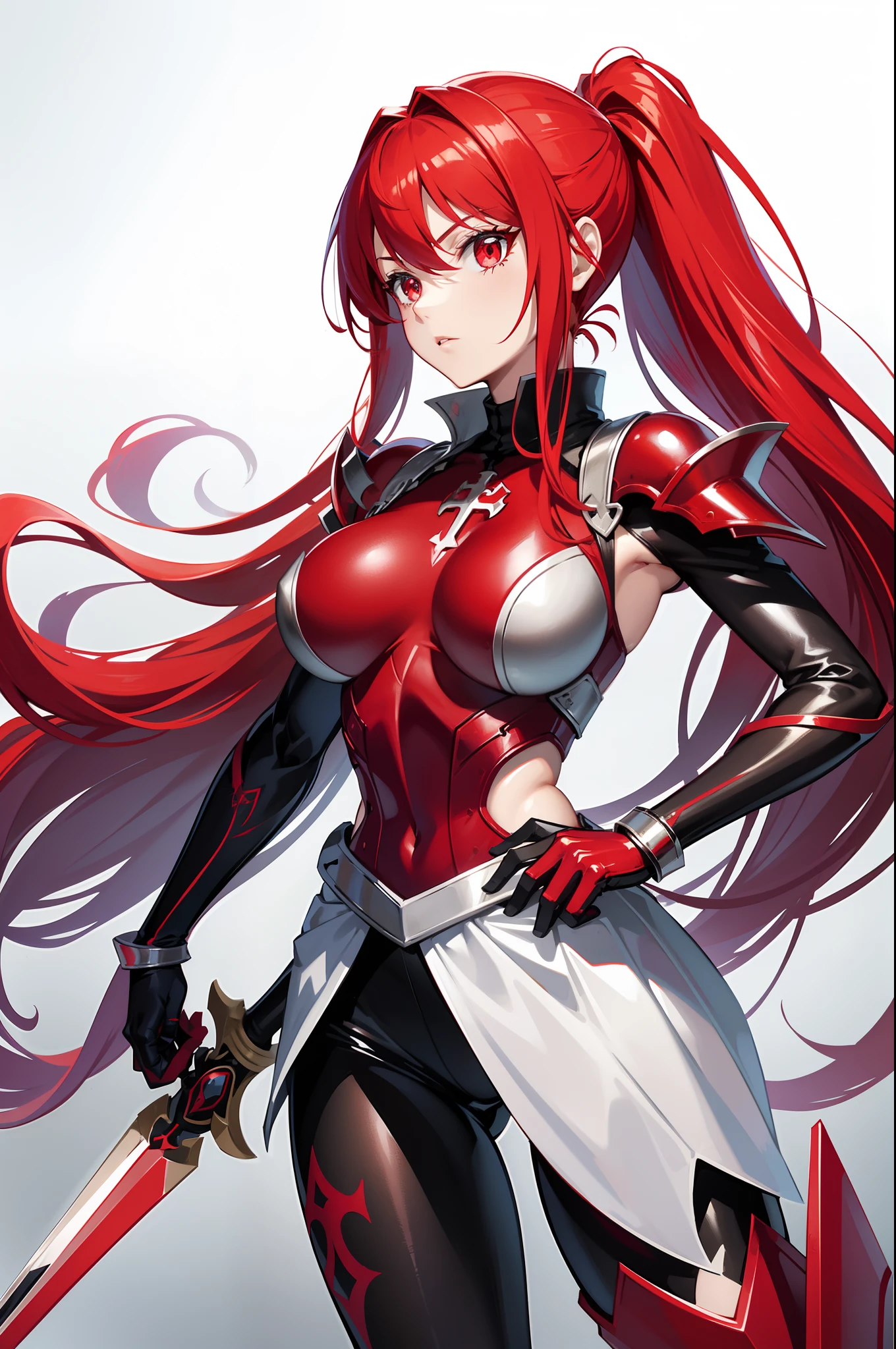 score_9, score_8_up, score_7_up, score_6_up, score_5_up, score_4_up, source_アニメ, young girl, long hair, Bust Cup B , open-chest outfit, Abdominal revealing outfit, narrow waist, fit, Beautiful belly, Guillotine Cross shirt, breastplate, waist armor, Armor, red hair, metal hair accessories, red eyes, Sparkling eyes, sit, taking medicine, His right hand holds a vial of Potions. , Thirsty, Drink Potions Glass Bottle Skull Shaped Clear Glass Crystal Potions Clear Red, light particles, Magical light