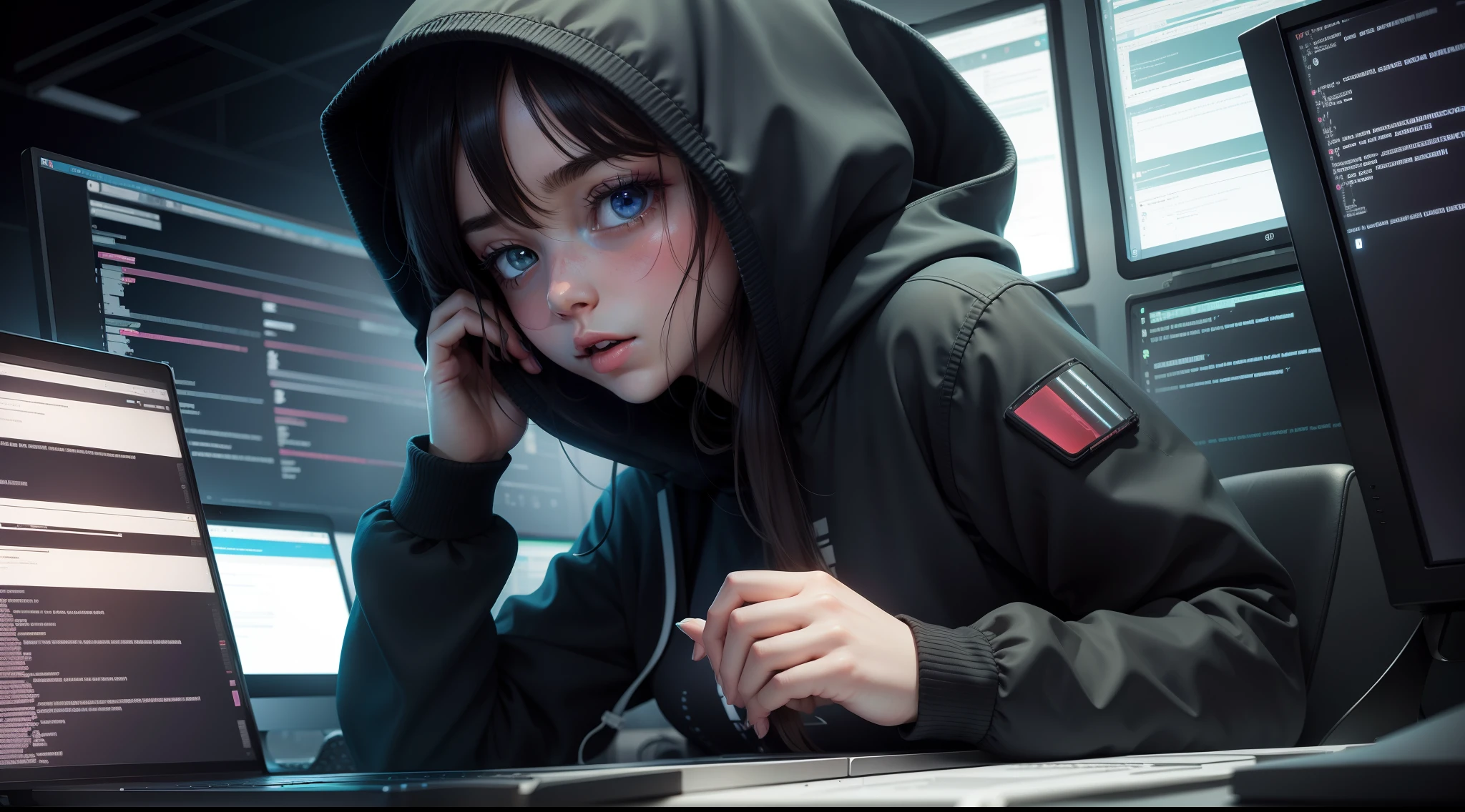 hacker girl computer code programming realistic