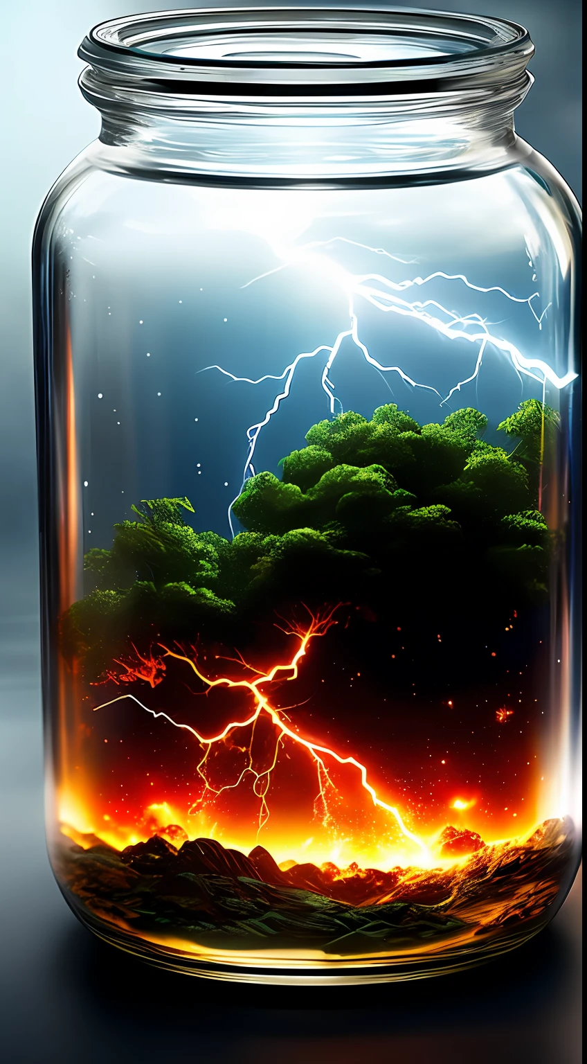 An entire universe contained inside of a glass jar, super realistic, hyper detailed, dramatic lightning, 4k