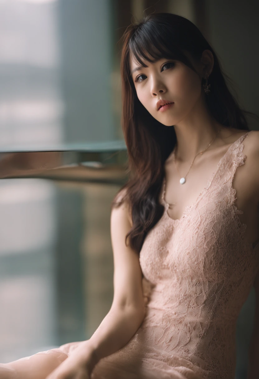 32K image quality、RAW photography、top-quality、tmasterpiece、ultra - detailed、The most beautiful woman in her 30s in Japan、Ultra-transparent and beautiful skin、Obscene big、Body type like a gravure idol、Bell chest of drawers、boobgasm、com rosto detalhado、Cinematic perfect lighting、Knitted sleeveless dress、very short bobbed hair、Beautiful breasts、Obscene armpits、Pheromones wafting out of the armpits