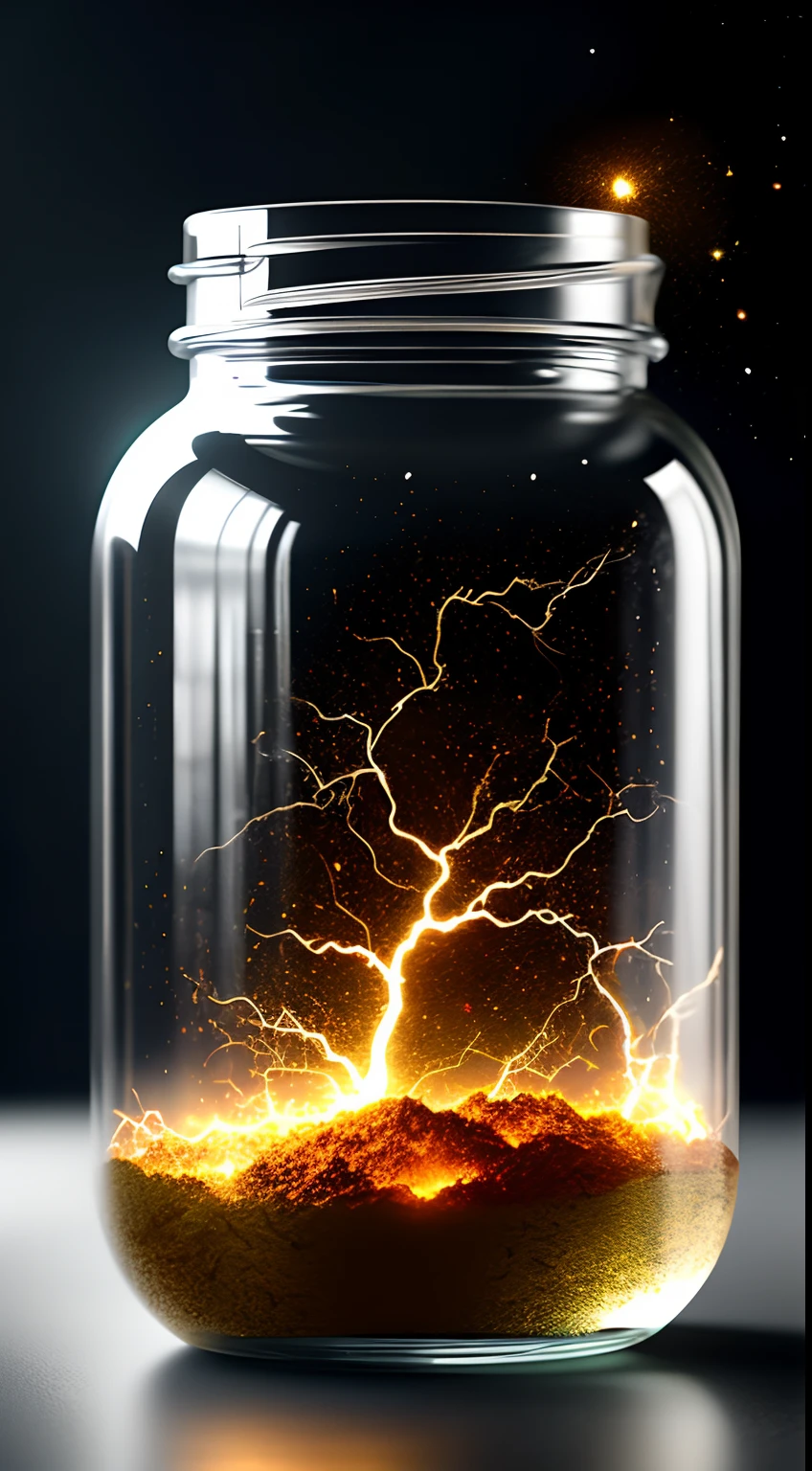 An entire universe contained inside of a glass jar, super realistic, hyper detailed, dramatic lightning, 4k