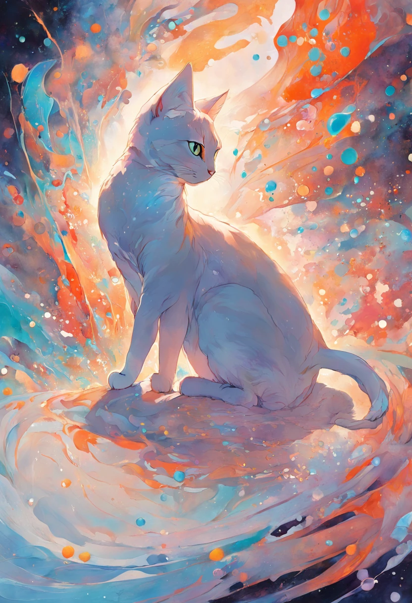 Illustration of an extremely beautiful cat in contemporary figurative diconstruction art, delicate hues, tiny BUBBLES, transmission fluid,oil,triadic alcohol ink marbling, acrylic DUTCH pour painting style by artist Carol Cavalaris ,Tara Turner, Marieka Diepenveen , contrasting hard lines with soft features and mixed emotions., by artist Jason Thielke, fine art, masterpiece,