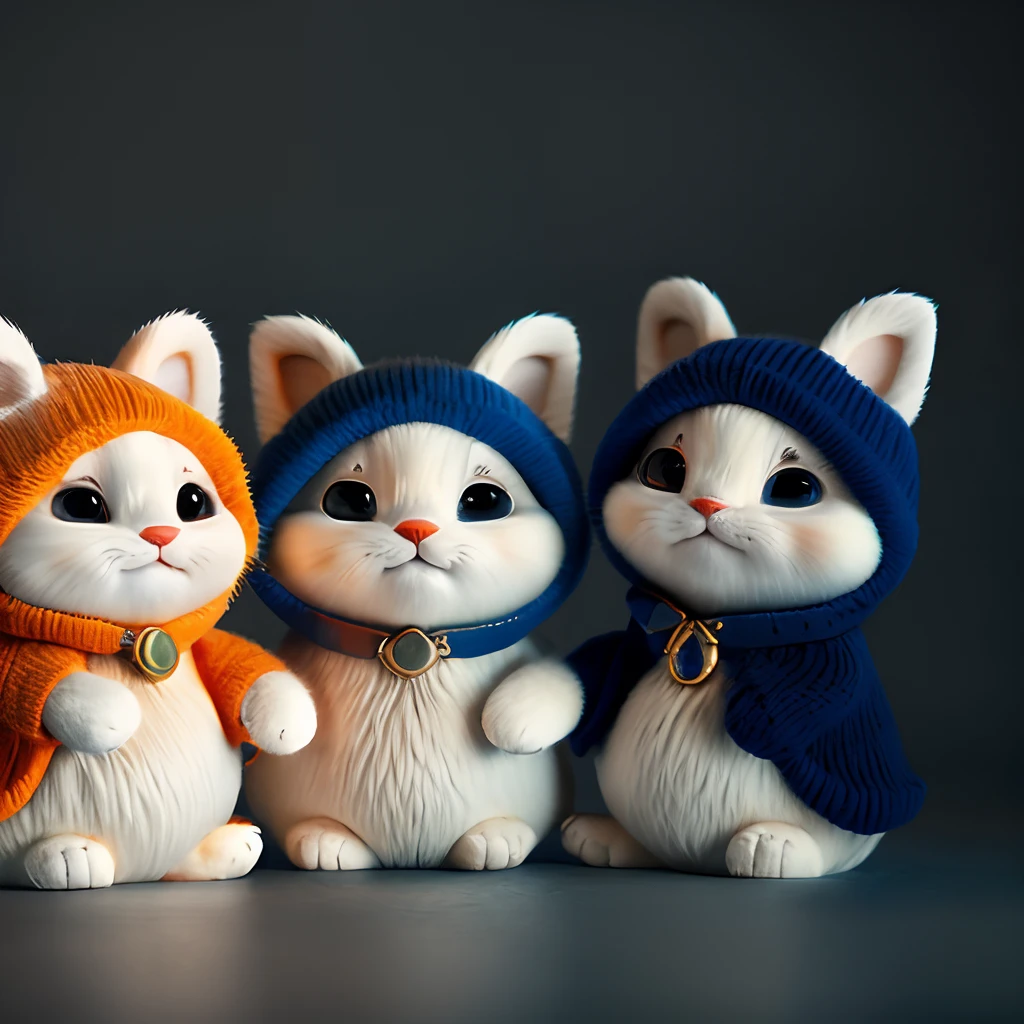 catss,Orange,Fat Chubby,Blue and white cats,No_Humanity,depth of fields,Disney style,Dark_glam,wearing DRK_glam,deep shading,(brightly:1.4),(8K,RAW photos,best qualtiy,tmasterpiece:1.2),The expression is wide open and the mouth is happy