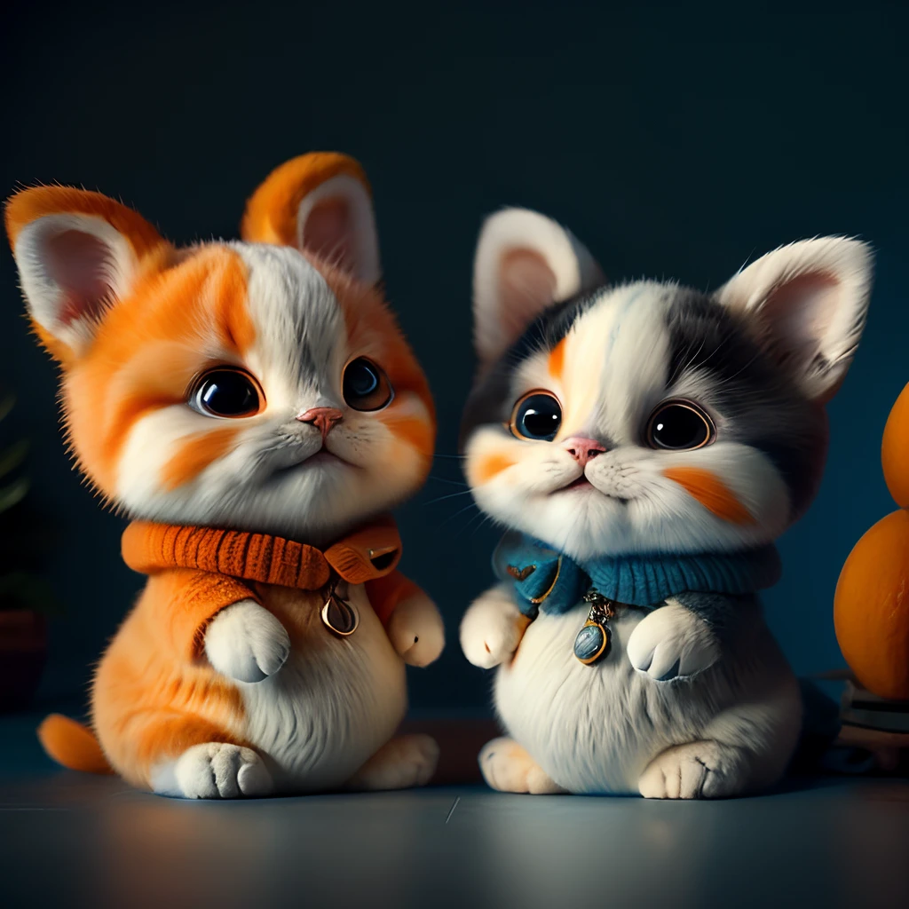 catss,Orange,Fat Chubby,Blue and white cats,No_Humanity,depth of fields,Disney style,Dark_glam,wearing DRK_glam,deep shading,(brightly:1.4),(8K,RAW photos,best qualtiy,tmasterpiece:1.2),The expression is wide open and the mouth is happy