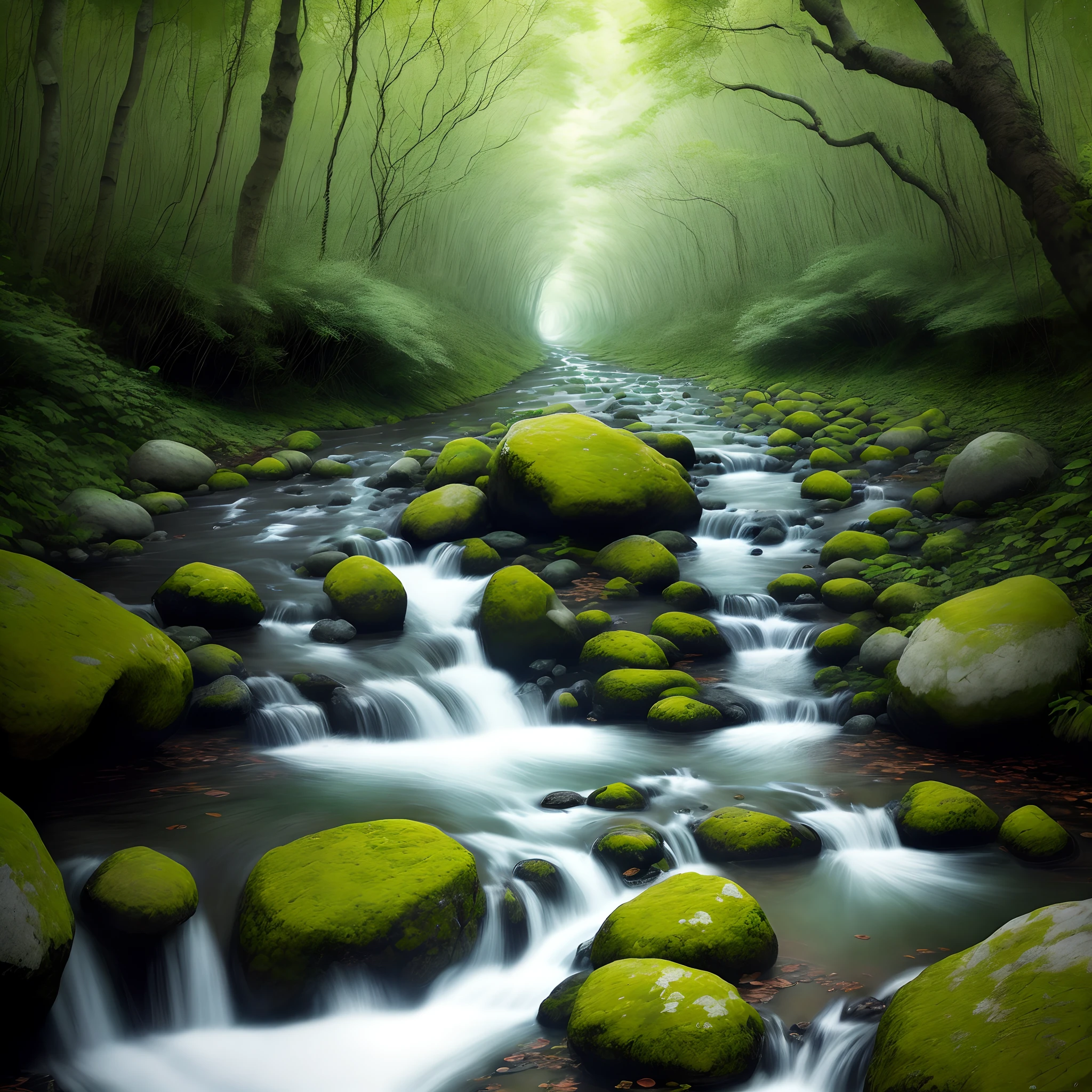 Ethereal nature,floresta exuberante,Babbling streams