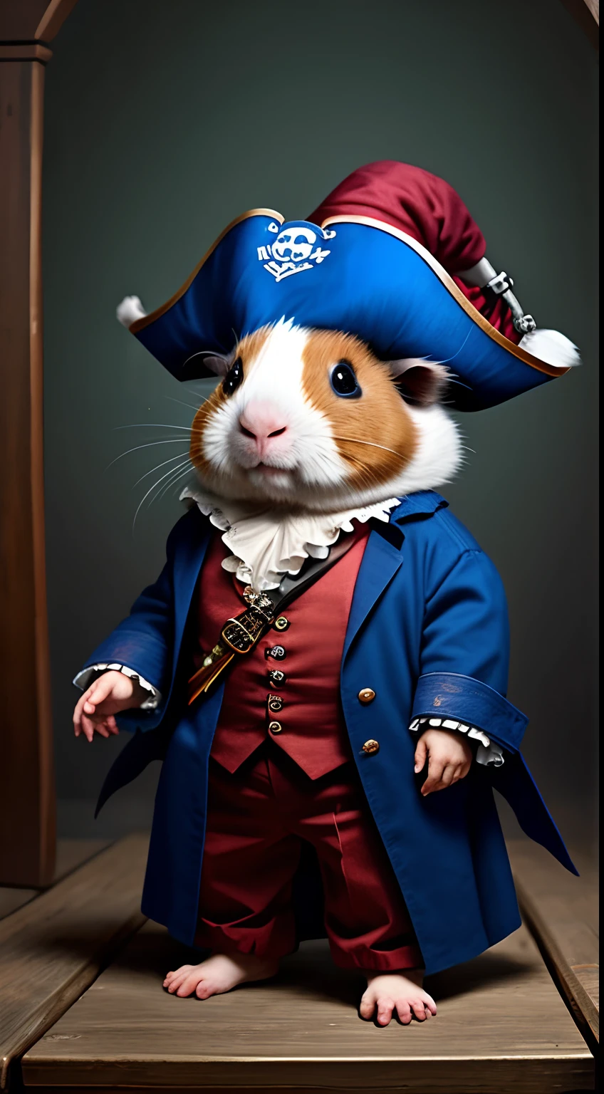Top image quality、"Create cute creature masterpieces with inspired ultra-detailed concept art. Bring your imagination to life", (guinea pig), high detal, 8K、Top image quality、Dress up as a pirate, Red and blue pirate costumes,
