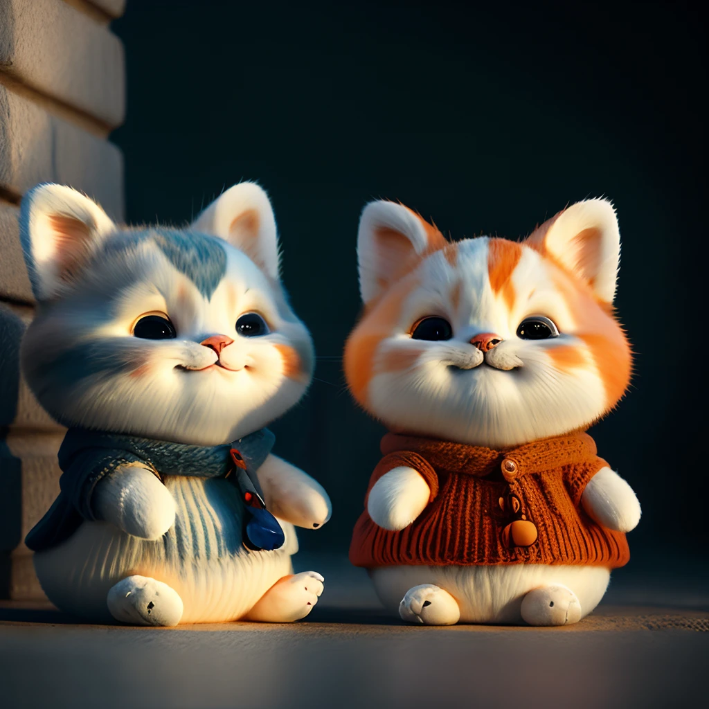 catss,Orange,Fat Chubby,Blue and white cats,No_Humanity,depth of fields,Disney style,Dark_glam,wearing DRK_glam,deep shading,(brightly:1.4),(8K,RAW photos,best qualtiy,tmasterpiece:1.2),The expression is wide open and the mouth is happy