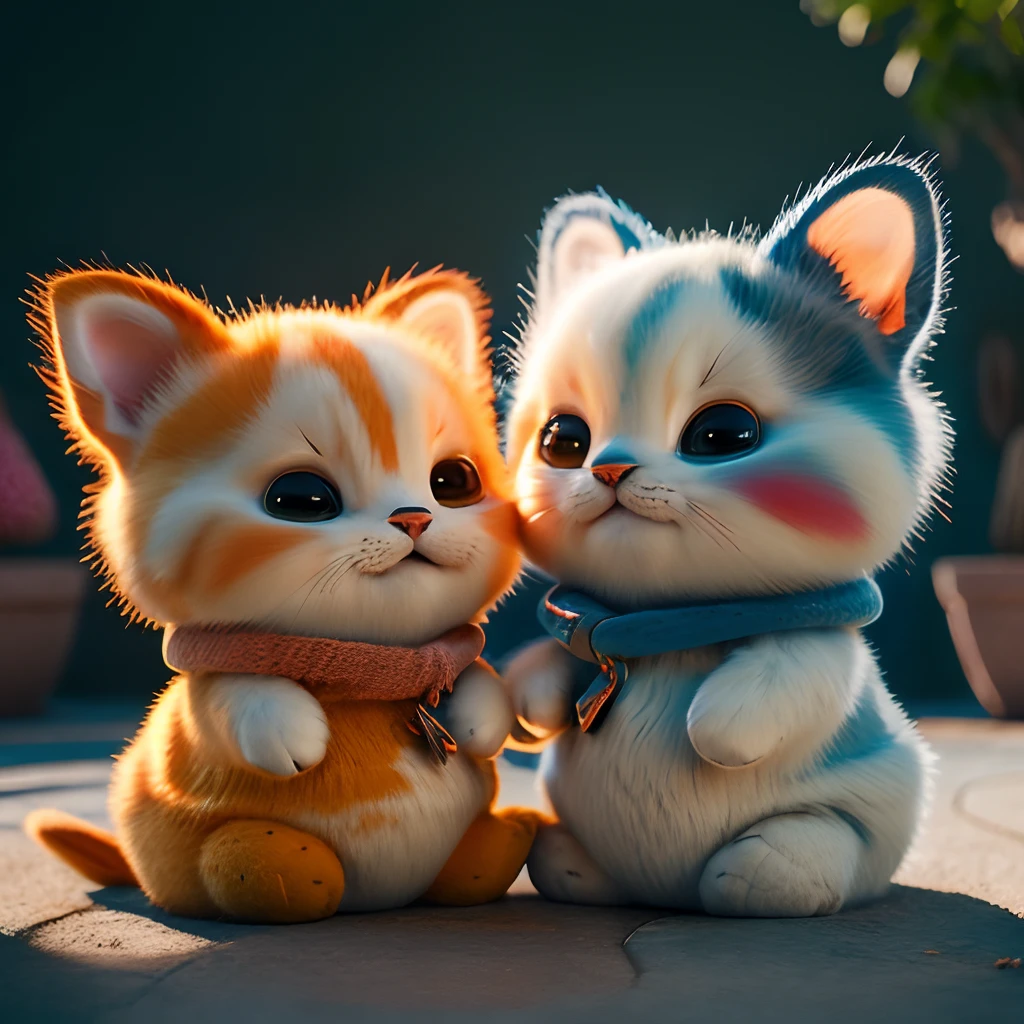 catss，Orange，Fat Chubby，Blue and white cats，No_Humanity，depth of fields，Disney  style，Dark_glam，wearing DRK_glam，deep shading，（brightly：1.4），（8K，RAW photos，best qualtiy，tmasterpiece：1.2），The expression is wide open and the mouth is happy