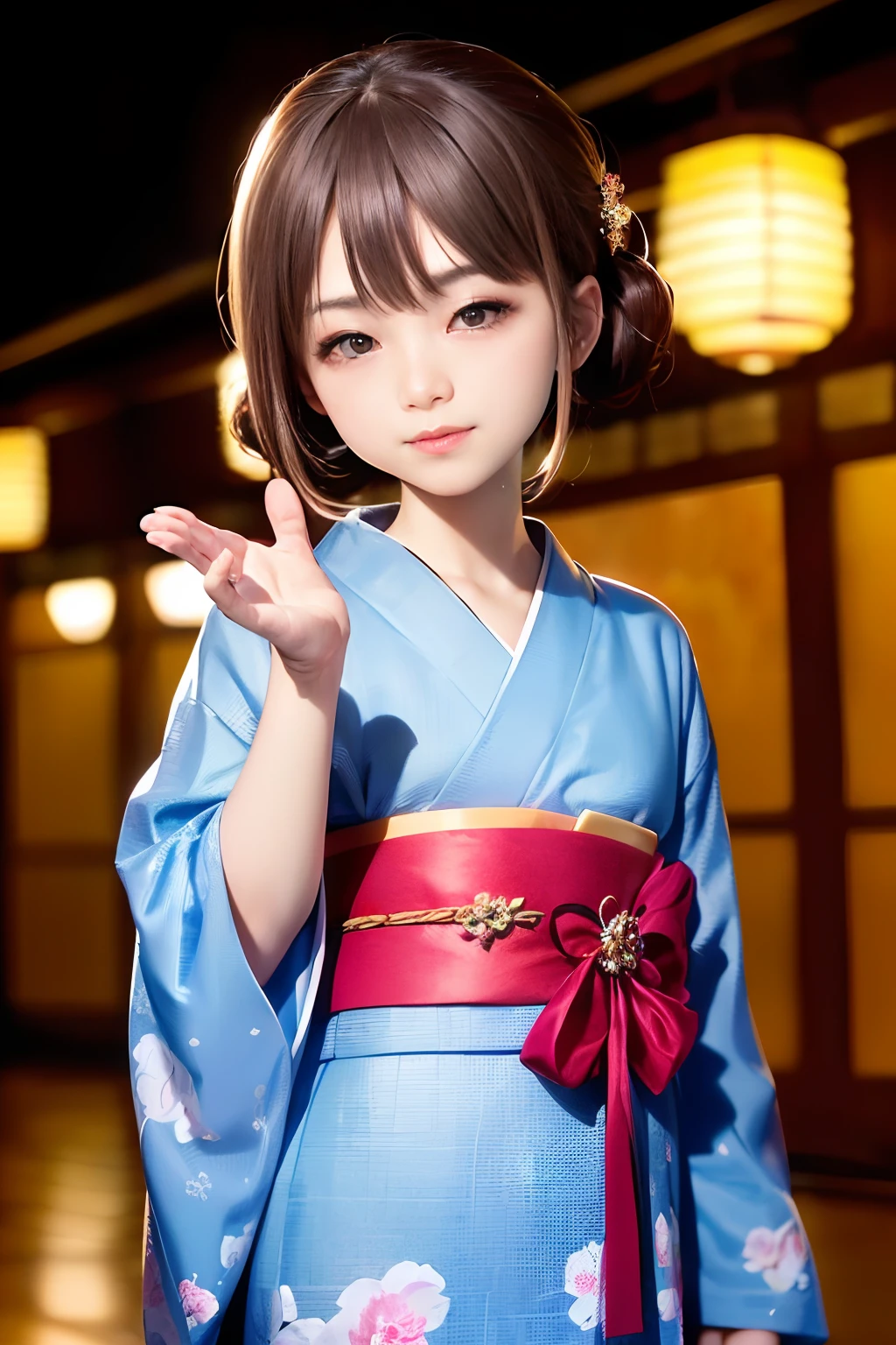 Upper body from the waist up、Are sleeping、nap、(Sleeping with your eyes closed)、(4In K、masterpiece、hight resolution、Realistic and beautiful light and shadow、One girl、Solo Focus、(top-quality)、(Hi-Res)、(extremely delicate and beautiful)、(Beautiful 8k face)、(Brown-eyed)、(I close my eyes while smiling.)、(独奏)、(Clear skin)、(Soft hair)、(hugetits)、(Plaid kimono, Red and blue floral yukata)、((Awa Odori Pose))、((Bokeh lantern light night background))、((speedo))、(reality)、thin and small nose、(red lipsticks)、(Reddening cheeks)、poneyTail、(Lustrous skin)、((Ukiyo-e style))、Ultra-thin eyebrows、Ultra high image quality、(Wearing maiko-style makeup)、skin whitening、long and beautiful lashes、Turning around in the style of a Kyoto magazine model、((s asleep))、Lustrous skin、(Red-dyed cheeks)