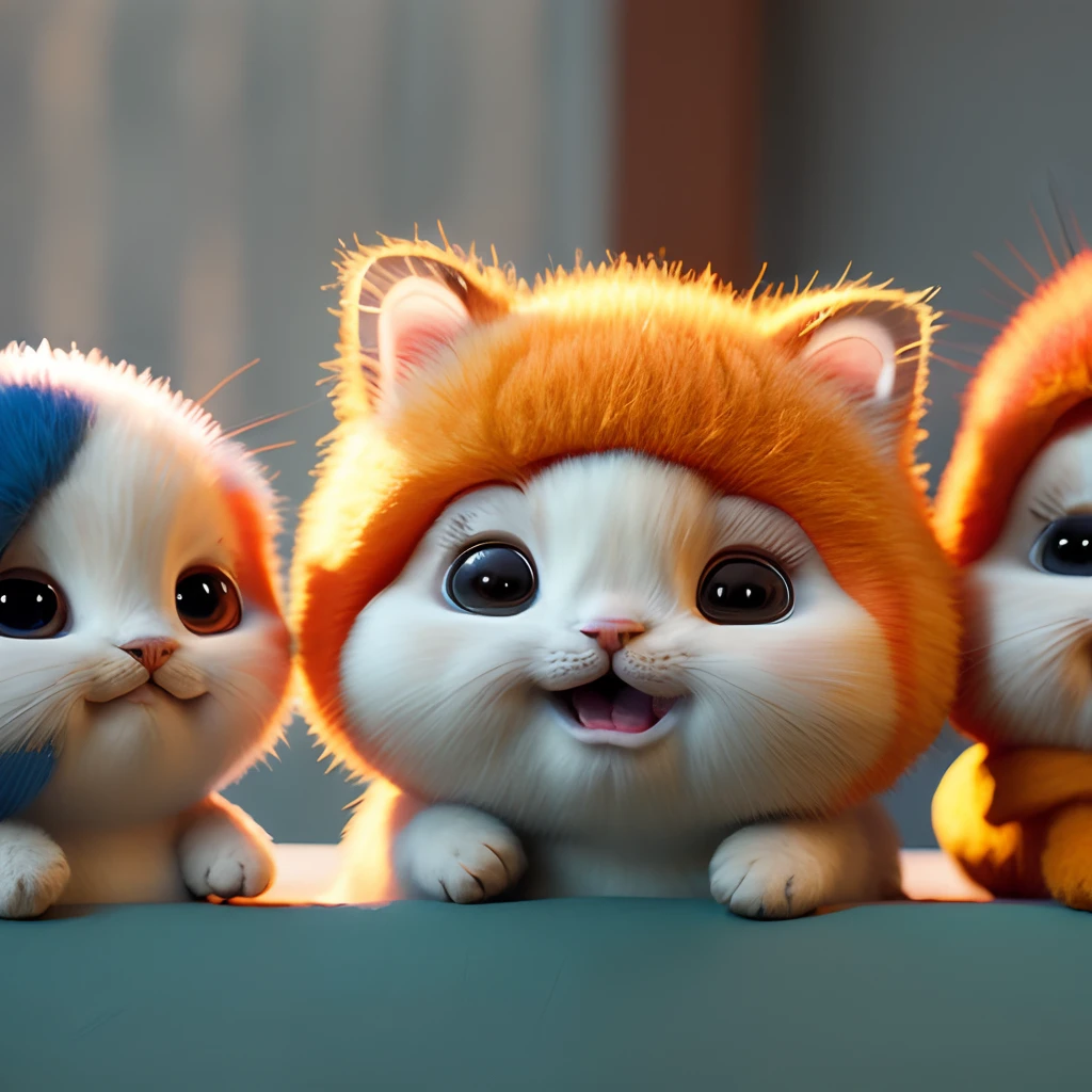 catss，Orange，Fat Chubby，Blue and white cats，No_Humanity，depth of fields，Disney  style，Dark_glam，wearing DRK_glam，deep shading，（brightly：1.4），（8K，RAW photos，best qualtiy，tmasterpiece：1.2），The expression is wide open and the mouth is happy