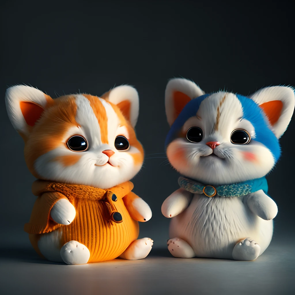 catss,Orange,Fat Chubby,Blue and white cats,No_Humanity,depth of fields,Disney style,Dark_glam,wearing DRK_glam,deep shading,(brightly:1.4),(8K,RAW photos,best qualtiy,tmasterpiece:1.2),The expression is wide open and the mouth is happy
