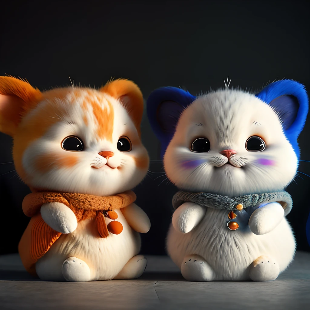 catss，Orange，Fat Chubby，Blue and white cats，No_Humanity，depth of fields，Disney  style，Dark_glam，wearing DRK_glam，deep shading，（brightly：1.4），（8K，RAW photos，best qualtiy，tmasterpiece：1.2），The expression is wide open and the mouth is happy