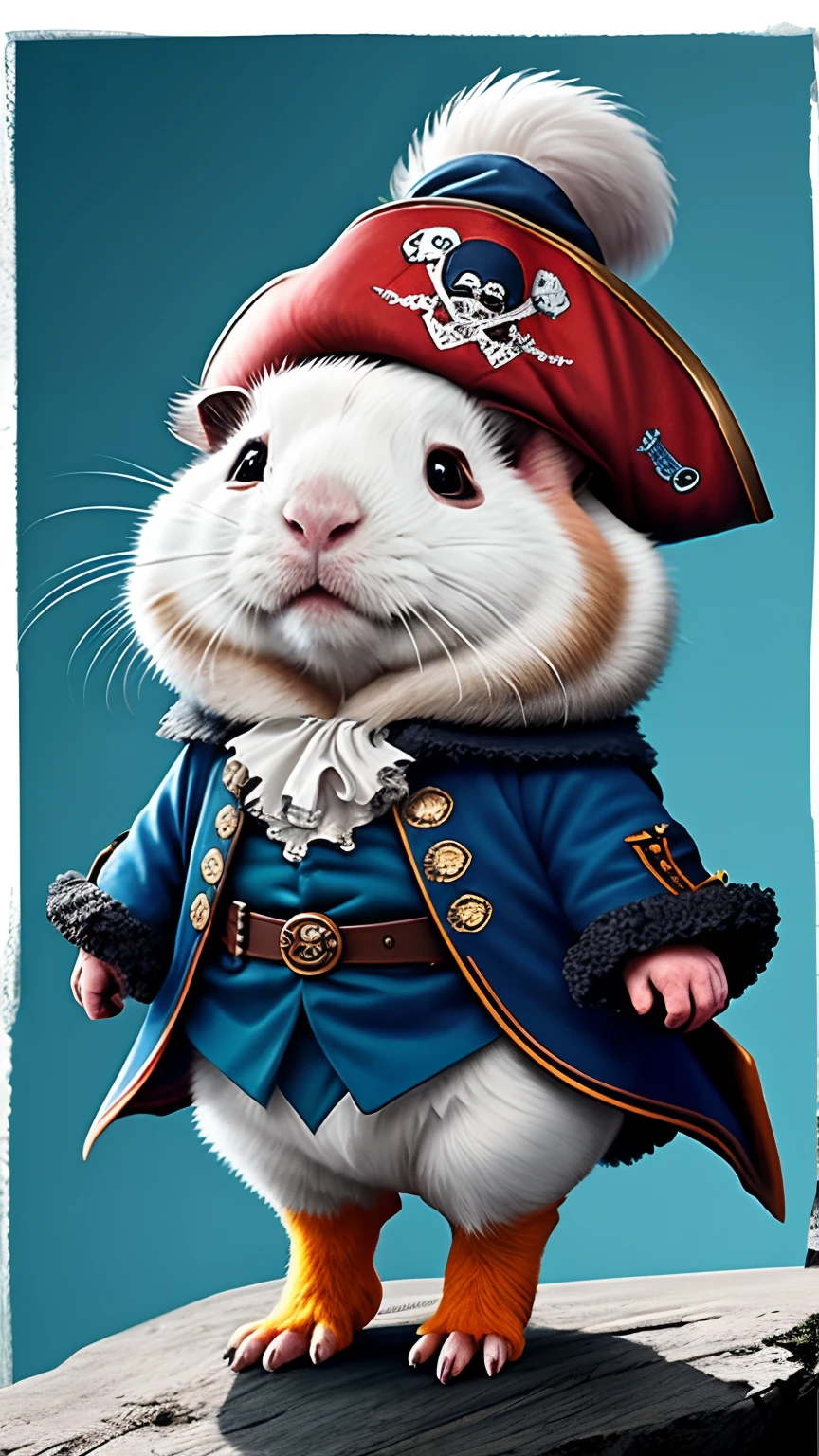 Top image quality、"Create cute creature masterpieces with inspired ultra-detailed concept art. Bring your imagination to life", (guinea pig), high detal, 8K、Top image quality、Dress up as a pirate, Red and blue pirate costumes,