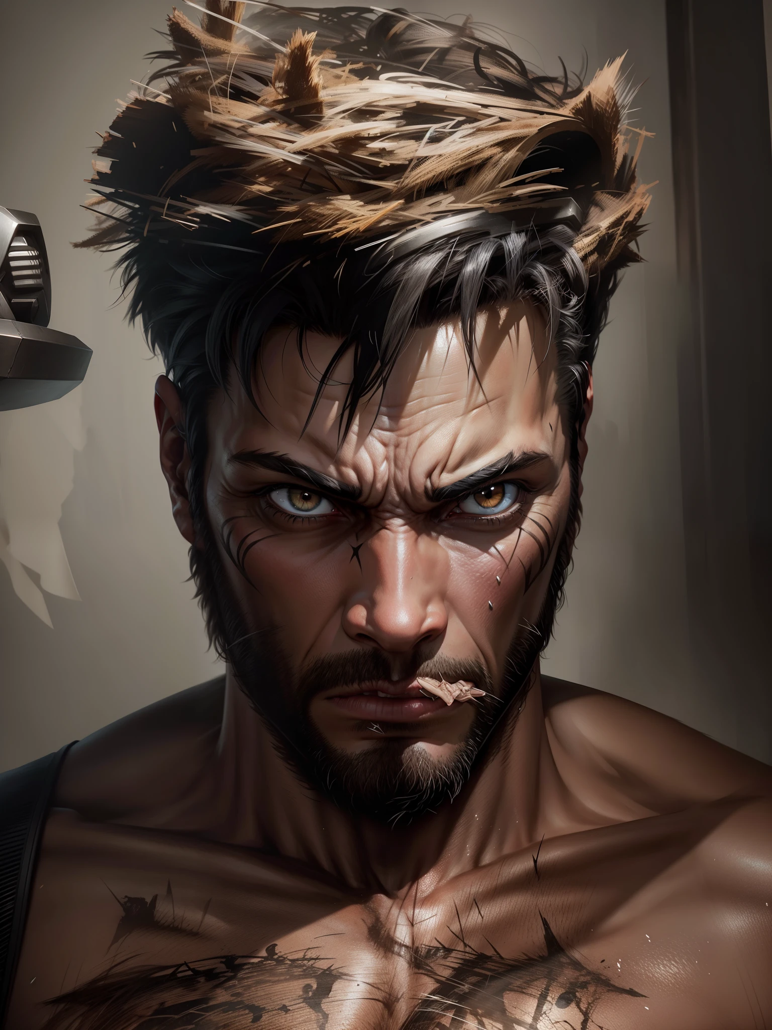 an angry muscular greek gradier screaming in rage, photographed by Andrzej Dragan, Dragan effect, 8k, strong contrast, cool colors, sculpted face, skin color preferentially towards greenish, highly dramatic effect, ultra realistic, highly detailed, pencil sketch, sketch, unreal engine, oil painting, heavy brushstrokes, ink drops, cyanotype, impactful image, dark atmosphere