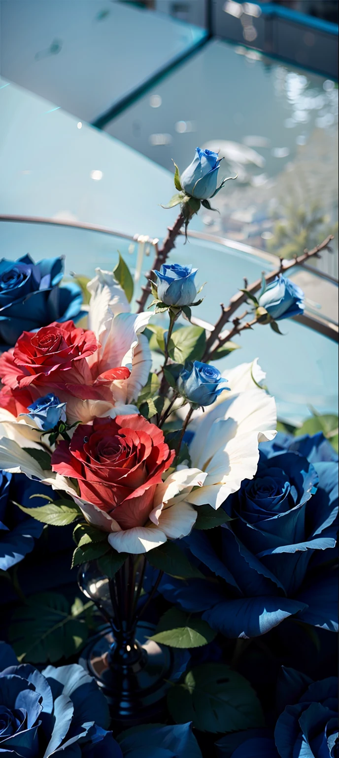 Three blue roses