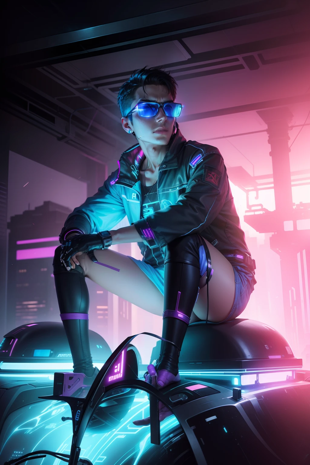 change background only in this image cyberpunk. real smartboy realistic face. sk.ultra realistic dont change image face