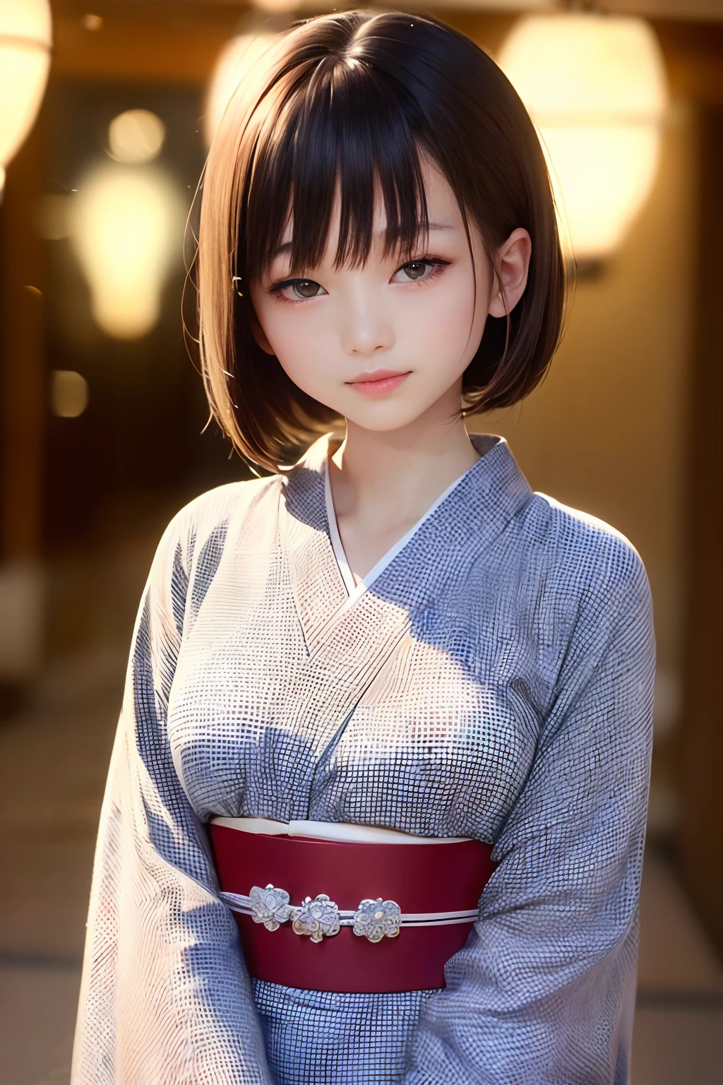 Upper body from the waist up、Are sleeping、nap、(Sleeping with your eyes closed)、(4In K、masterpiece、hight resolution、Realistic and beautiful light and shadow、One girl、Solo Focus、(top-quality)、(Hi-Res)、(extremely delicate and beautiful)、(Beautiful 8k face)、(Brown-eyed)、(I close my eyes while smiling.)、(独奏)、(Clear skin)、(Soft hair)、(hugetits)、(Plaid kimono, Red and blue floral yukata)、((Awa Odori Pose))、((Bokeh lantern light night background))、((speedo))、(reality)、thin and small nose、(red lipsticks)、(Reddening cheeks)、poneyTail、(Lustrous skin)、((Ukiyo-e style))、Ultra-thin eyebrows、Ultra high image quality、(Wearing maiko-style makeup)、skin whitening、long and beautiful lashes、Turning around in the style of a Kyoto magazine model、((s asleep))、Lustrous skin、(Red-dyed cheeks)