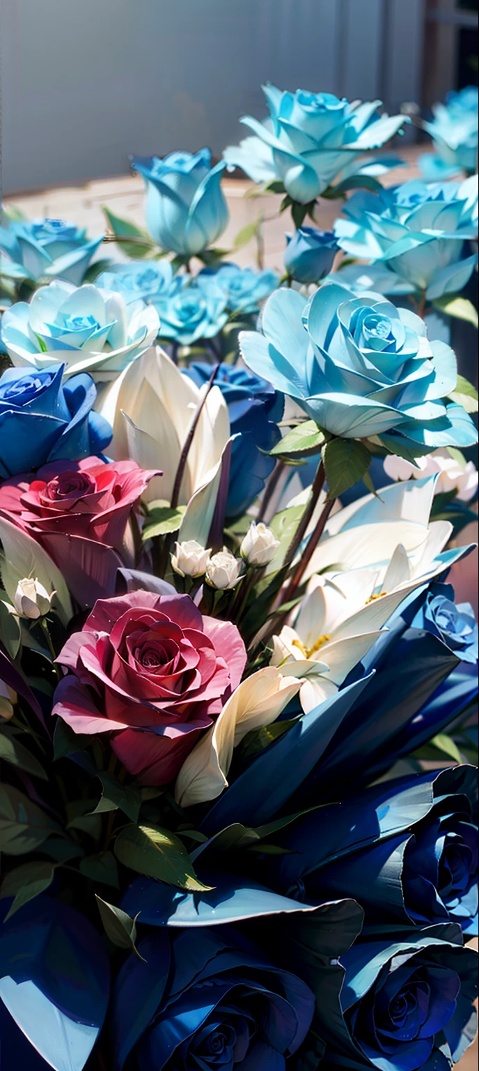 Three blue roses