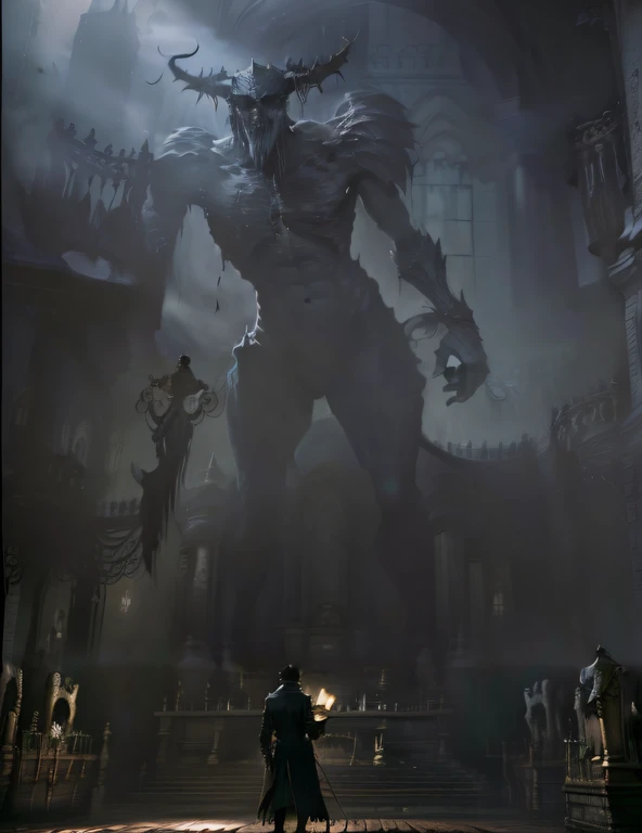 In the gloomy church,A ager stood there,Face the monster,Appears small in front of monsters,He raised his right hand,A glowing card is suspended above the palm of the hand,The card shines brightly
