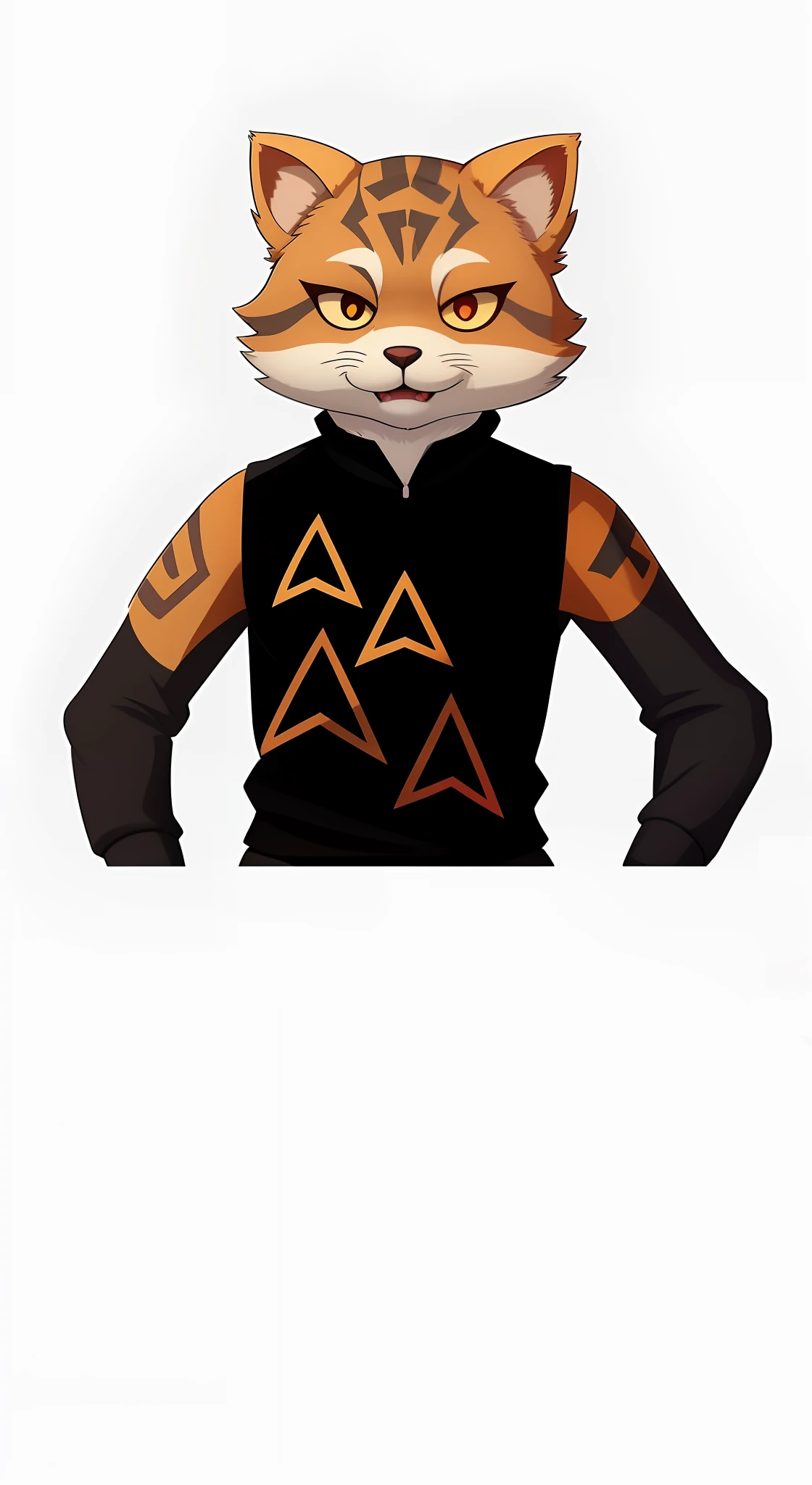 There is a cat that is wearing a shirt with a red triangle, generic furry style, personagem peludo, Retrato de personagem peludo, arte conceitual oficial, sem texto, inspirado em Marten Post, anthropomorphic cat ninja, Avatar da parte superior do corpo, um gato antro, bonito weasel fursona retrato, an anthropomorphic cyberpunk fox, Arte digital peluda