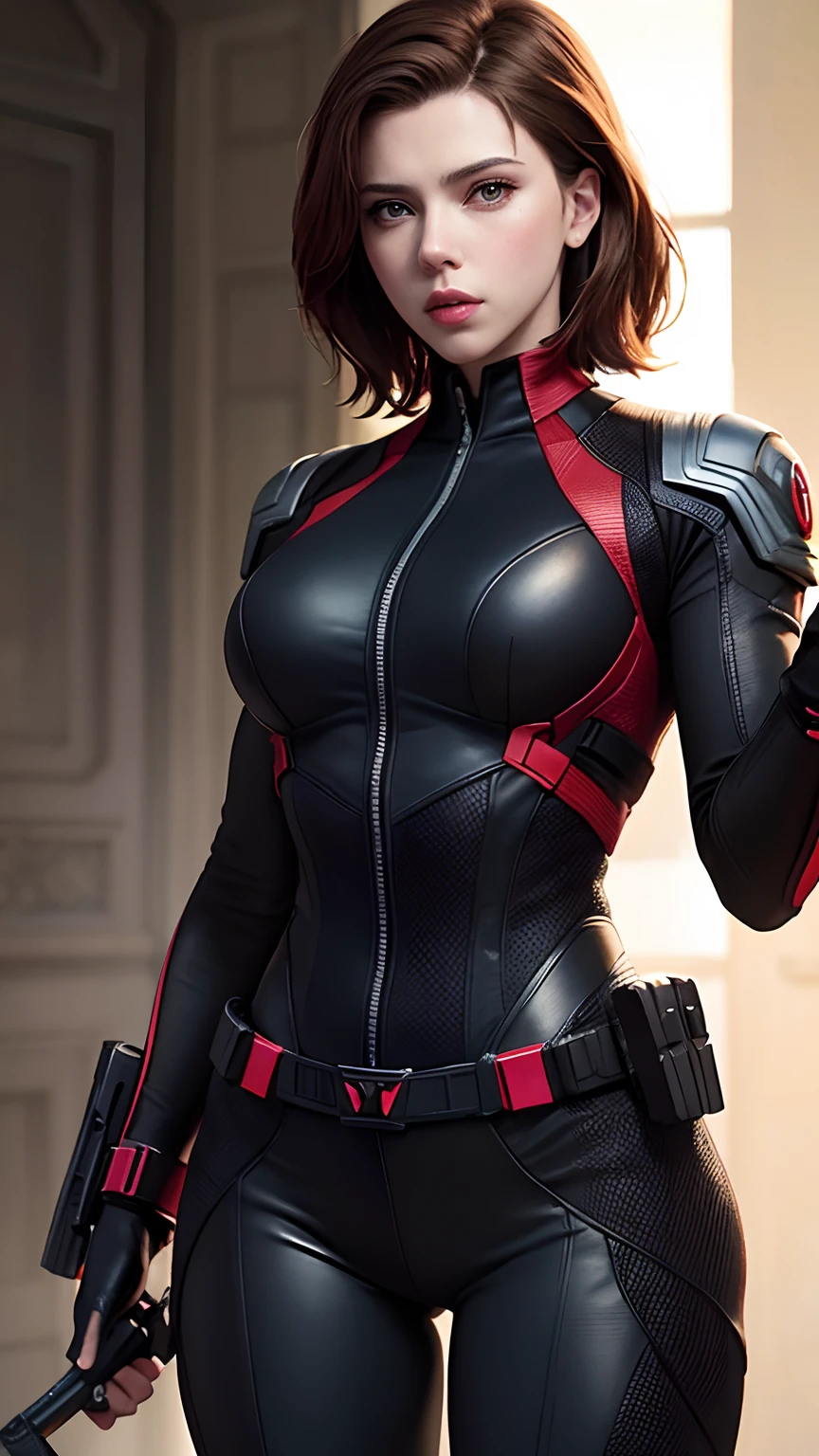 Scarlett Johansson plays Black Widow in the Marvel Universe, In nature, Super detailed, Ultra-detailed Black Widow costume, High-quality facial research, full bodyesbian, Competitive high quality, (Perfect body: 1.1), (Short wavy hair: 1.2), Whole body, Casual pose, Beautiful pose, (Extremely detailed CG 8k wallpaper), (Extremely delicate and beautiful), (Masterpiece), (Best quality: 1.0), (Ultra-high resolution: 1.0),  Beautiful lighting, Perfect lighting, Realistic shadows, [high resolution], Detailed skin, Super detailed (((Colorful))), Digital art, metal gear solid concept art, full body concept art, Expert concept art with high detail, concept-art，Such as Ernest Khalimov, fps game concept art, concept-art, craig mullins style, Video game concept art, 8K