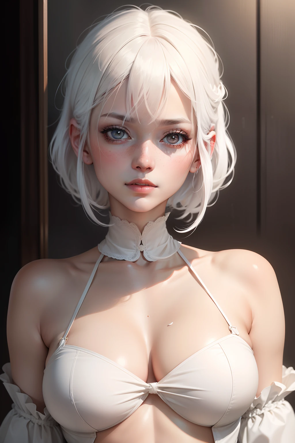 White hair,faint blush,Smooth skin,stereograms,Look up,Hyper-realistic