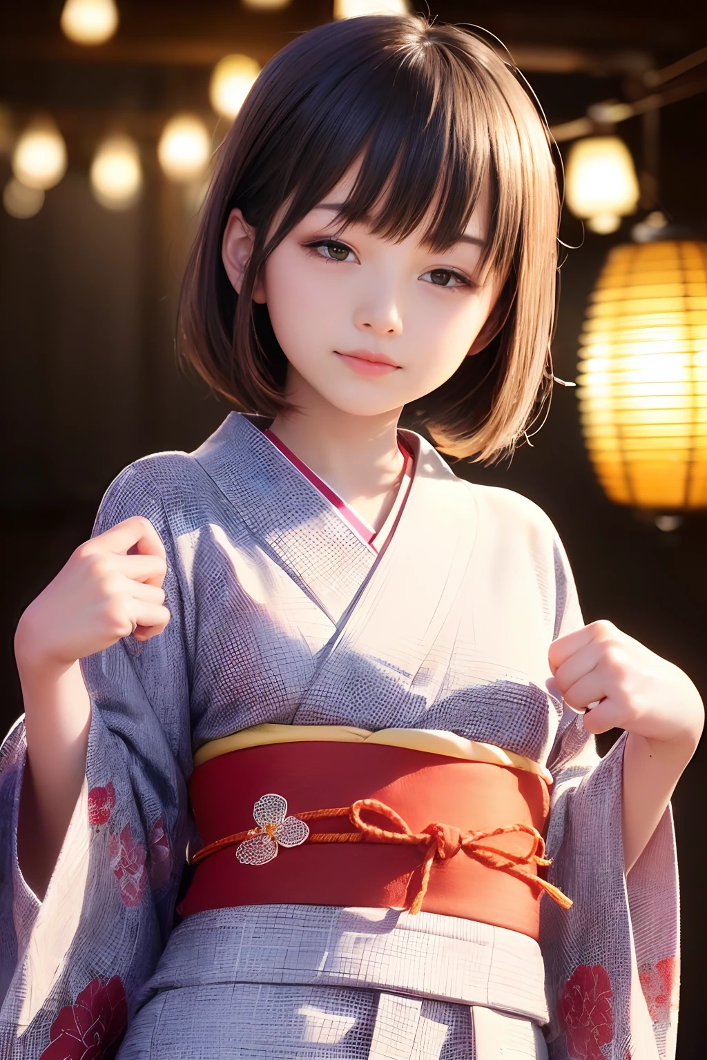 Upper body from the waist up、Are sleeping、nap、(Sleeping with your eyes closed)、(4In K、masterpiece、hight resolution、Realistic and beautiful light and shadow、One girl、Solo Focus、(top-quality)、(Hi-Res)、(extremely delicate and beautiful)、(Beautiful 8k face)、(Brown-eyed)、(I close my eyes while smiling.)、(独奏)、(Clear skin)、(Soft hair)、(hugetits)、(Plaid kimono, Red and blue floral yukata)、((Awa Odori Pose))、((Bokeh lantern light night background))、((speedo))、(reality)、thin and small nose、(red lipsticks)、(Reddening cheeks)、poneyTail、(Lustrous skin)、((Ukiyo-e style))、Ultra-thin eyebrows、Ultra high image quality、(Wearing maiko-style makeup)、skin whitening、long and beautiful lashes、Turning around in the style of a Kyoto magazine model、((s asleep))、Lustrous skin、(Red-dyed cheeks)