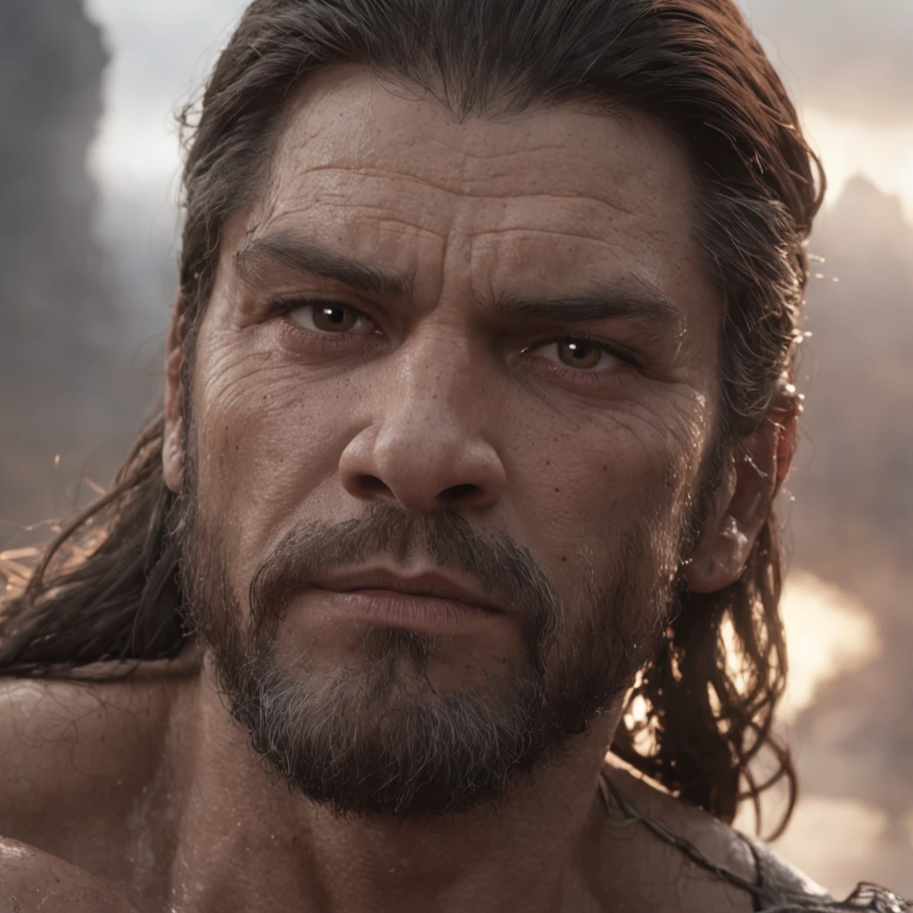 (Professional 3D rendering:1.3) de (Realistic:1.3) Foto de arte mais bonita do mundo,Features soft, bright male heroes, ((Epic hero fantasy rough muscular man wet hero angry look long hair short beard and fierce expression in dynamic pose, fantastic location, majestoso ambiente desordenado)), corpo inteiro 8k unidade render, action shot, poros da pele, very dark lighting, sombreamento pesado, circunstanciado, Rosto detalhado, (vibrante, fotogrdeia realista, Realistic, Dramatic, Escuro, foco nítido, 8k), (Old leather clothes damaged by bad weather:1.4), ((((Use peles)))), (intrincado:1.4), decadente, (altamente detalhado:1.4), pintura digital, rendering by octane, art stations, Conceito-Arte, liso, foco nítido, illustration, germe da arte, (Loish:0.23), Wlop Ilya Kuvshinov, e Greg Rutkowski e Alphonse Mucha Gracias, (global ilumination, studiolight, Light Volumetric), chuva forte, floating particles, patife, fantasia, Onze, corpo inteiroesbian, ((Fundo escuro e antigo da cidade:1.3)),CGSesociedade,art stations