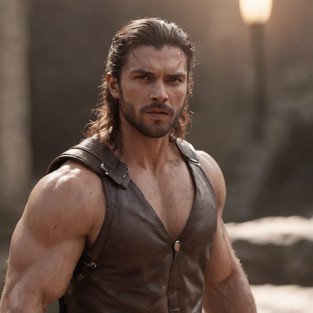 (Professional 3D rendering:1.3) de (Realistic:1.3) foto de arte mais bonita do mundo,soft features, brilliant male heroes, ((Thracian warrior muscular man wet hero serious look short hair without beard and fierce expression in dynamic pose, fantastic location, majestoso ambiente desordenado)), corpo inteiro 8k unidade render, action shot, poros da pele, very dark lighting, sombreamento pesado, circunstanciado, rosto detalhado, (Vibrando, fotografia realista, Realistic, Dramatic, Escuro, foco nítido, 8k), (Roupas de couro velhas danificadas pelo mau tempo:1.4), ((((Use peles)))), (intrincado:1.4), decadente, (altamente detalhado:1.4), Pintura digital, rendering by octane, art stations, conceito-arte, liso, foco nítido, illustration, germe da arte, (Loish:0.23), Wlop Ilya Kuvshinov, e greg rutkowski e alphonse mucha gracias, (global ilumination, studiolight, light volumetric), chuva forte, floating particles, patife, fantasia, Nosso, Corpo inteiroesbiano, ((Fundo escuro e antigo da cidade:1.3)),CGSesociedade,art stations