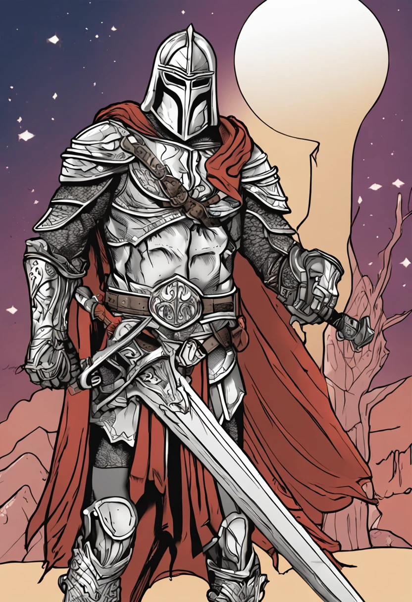 Obra prima, melho qualidade, arte para colorir, Barbaro medieval, Musculoso, Cabelos compridos, Berserk, sem armadura, segurando uma espada super detalhada, cabo da espada com muitos detalhes, armadura detalhada, guerreiro de corpo inteiro, walking towards a dungeon